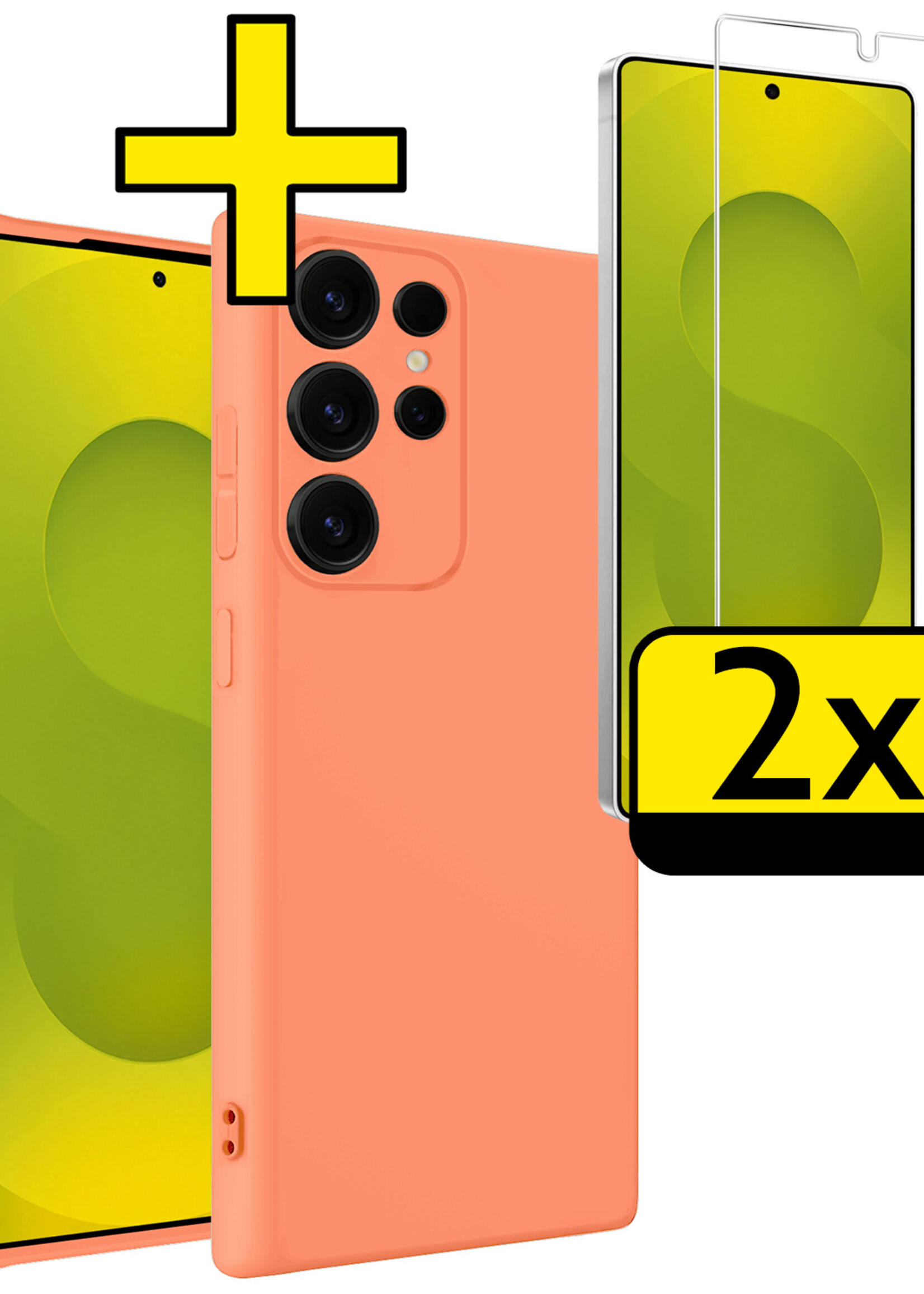 LUQ LUQ Samsung Galaxy S25 Ultra Hoesje Siliconen Met 2x Screenprotector - Perzik