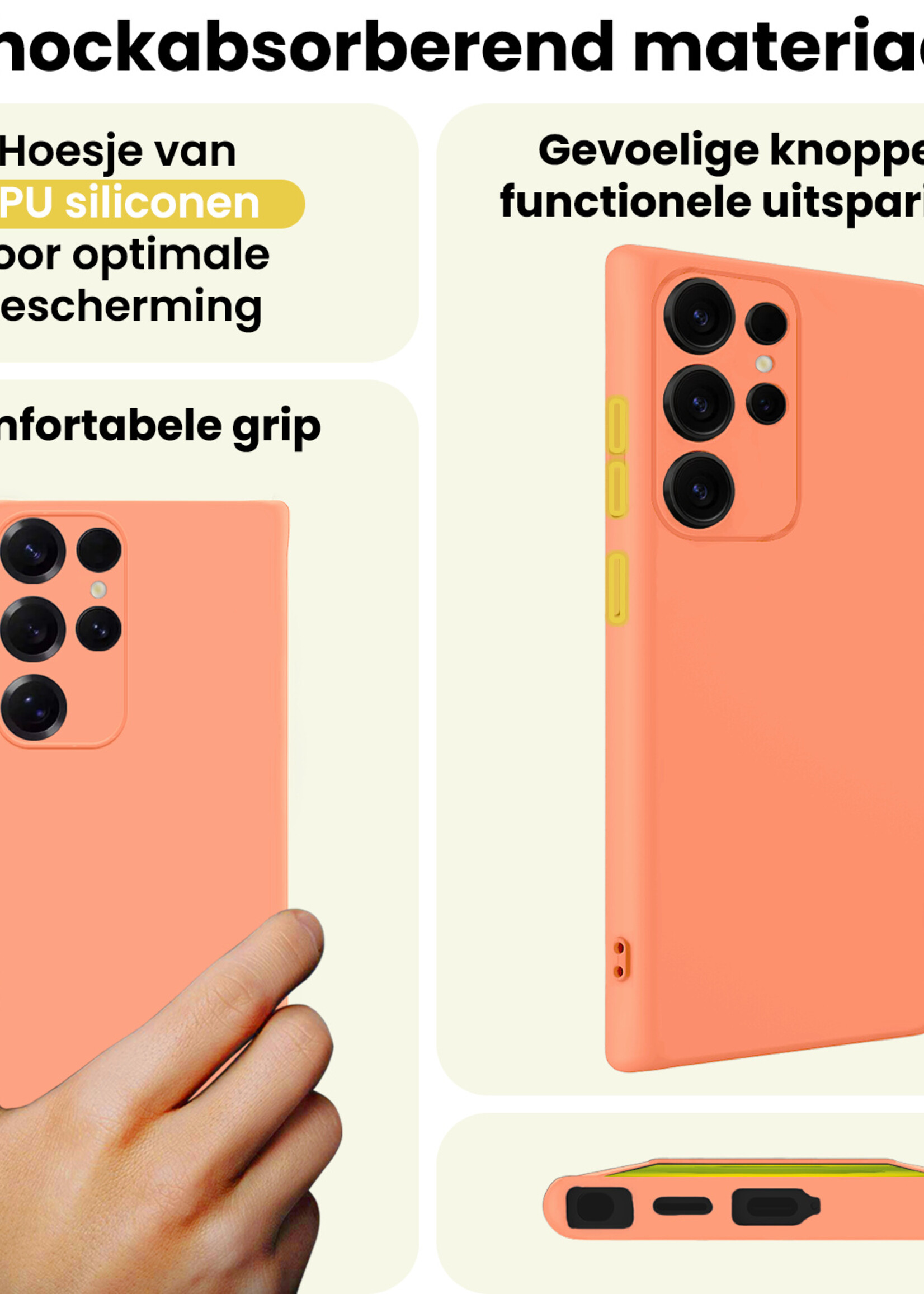 LUQ LUQ Samsung Galaxy S25 Ultra Hoesje Siliconen Met 2x Screenprotector - Perzik