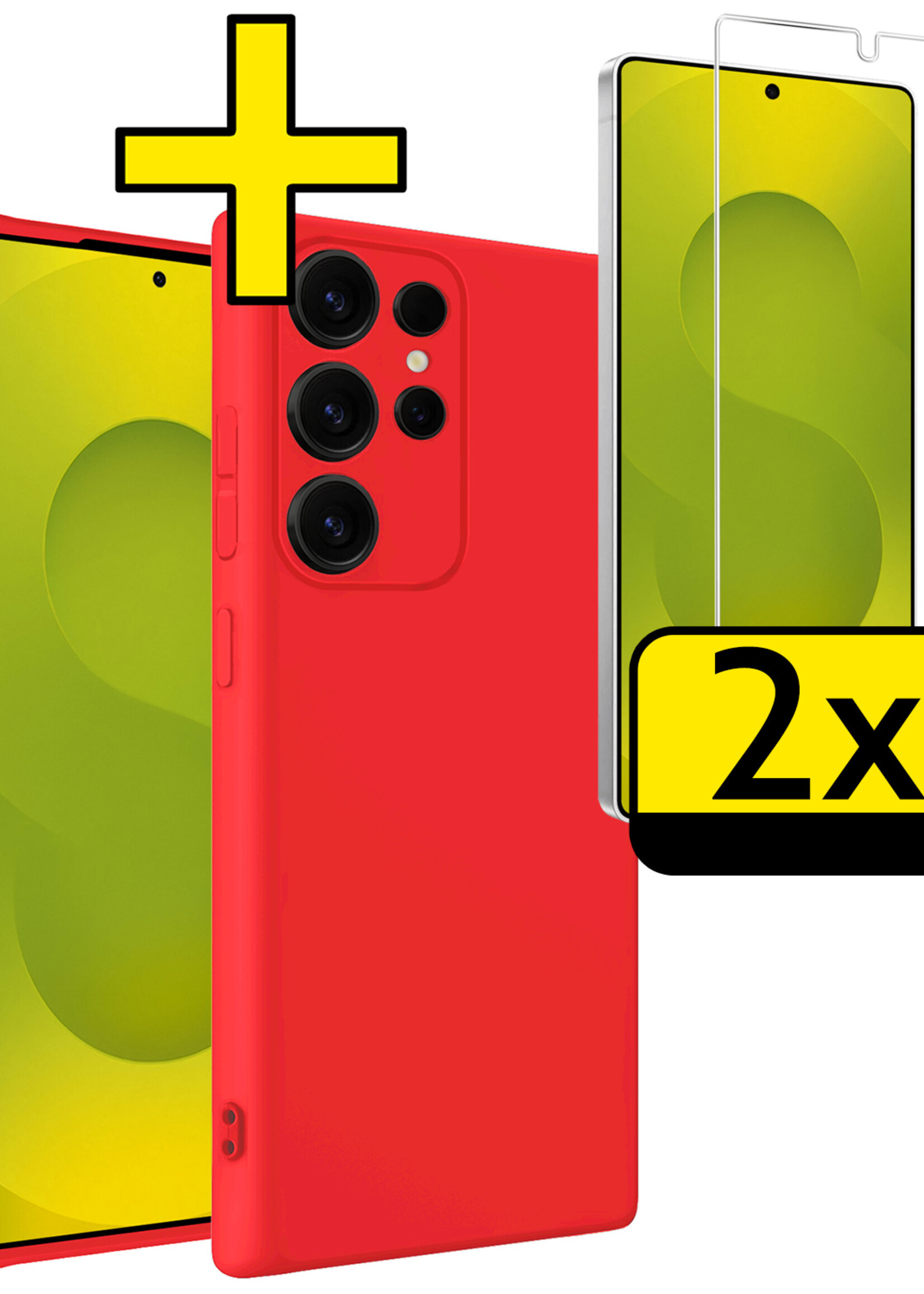 LUQ LUQ Samsung Galaxy S25 Ultra Hoesje Siliconen Met 2x Screenprotector - Rood