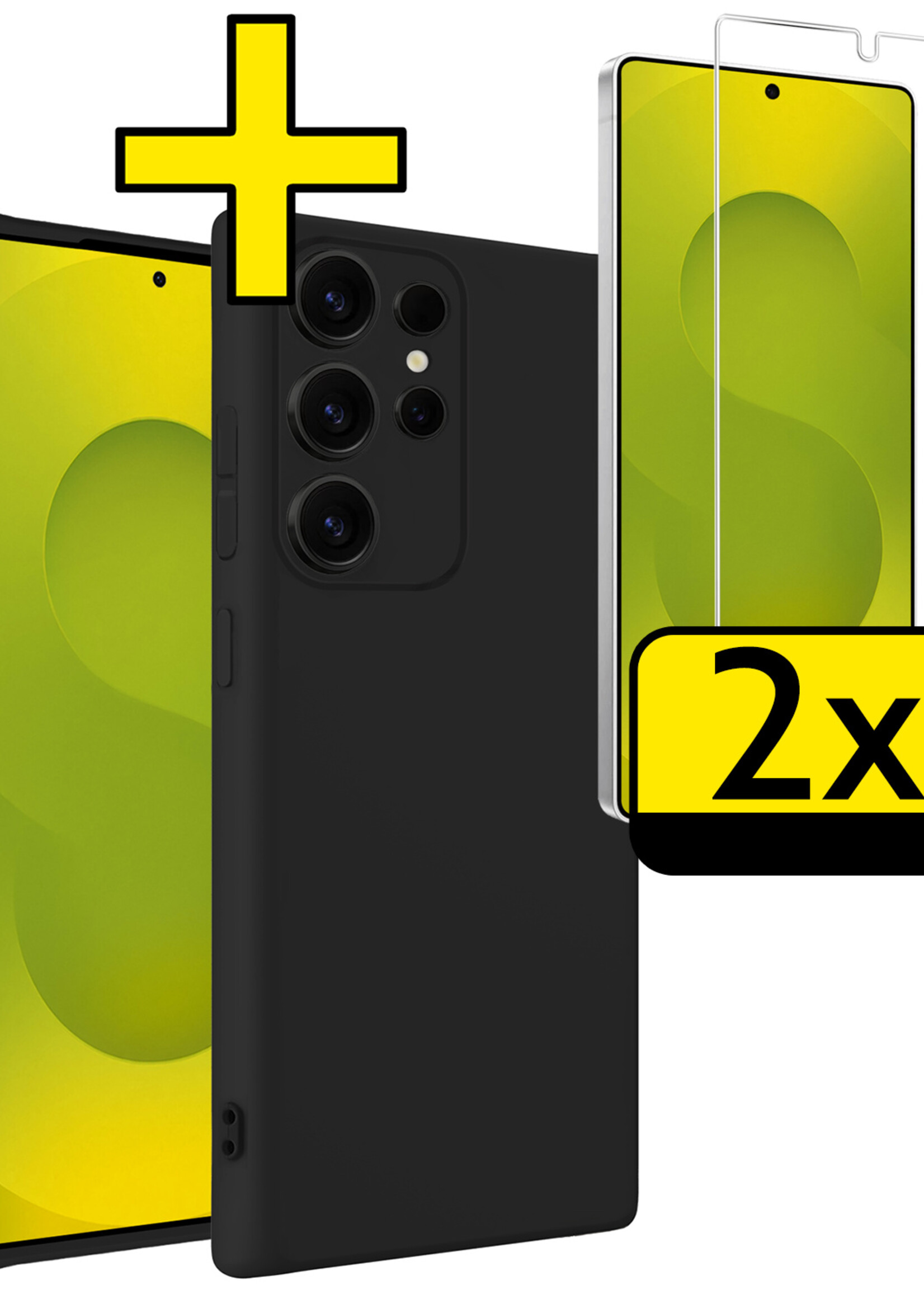 LUQ LUQ Samsung Galaxy S25 Ultra Hoesje Siliconen Met 2x Screenprotector - Zwart