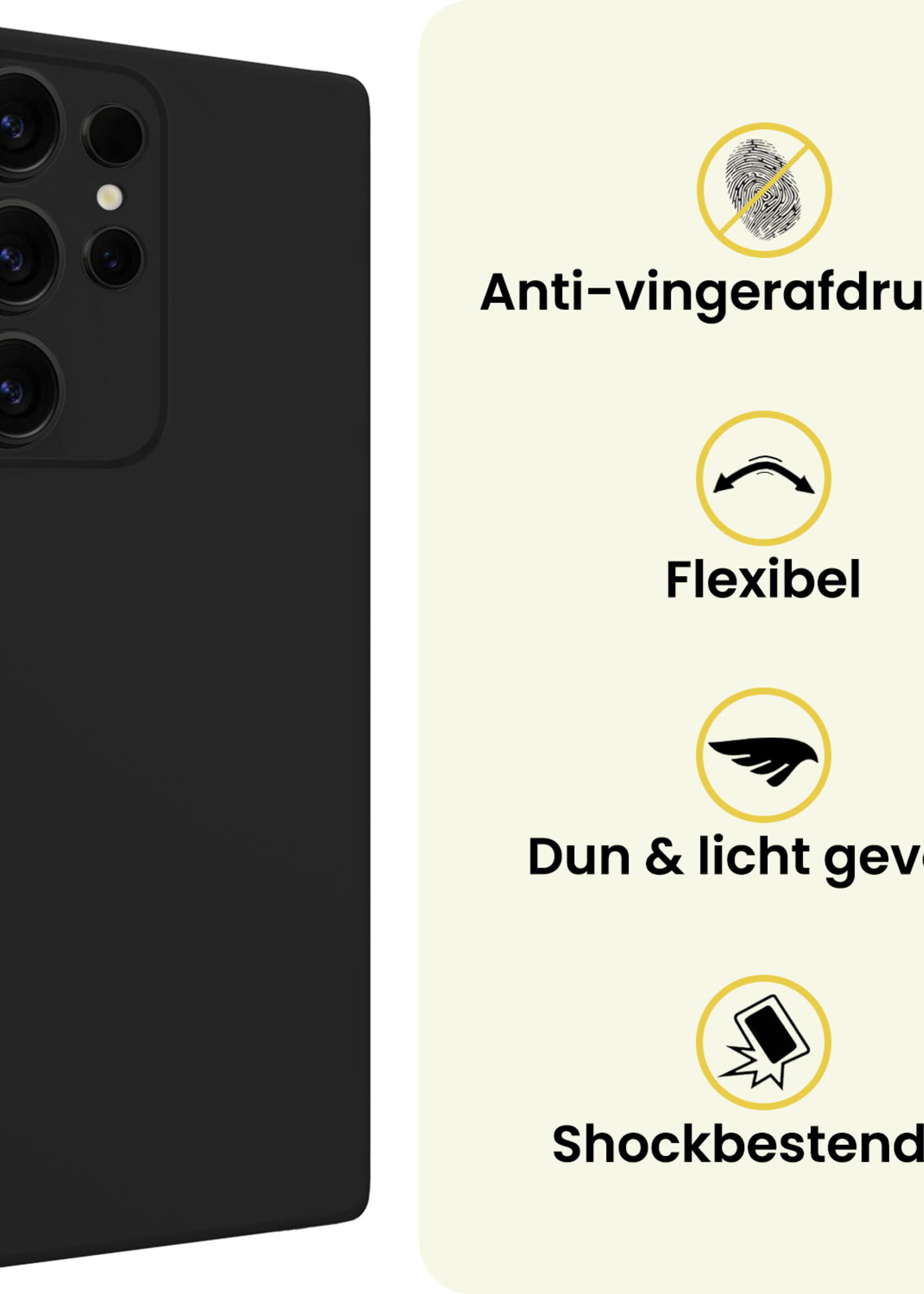 LUQ LUQ Samsung Galaxy S25 Ultra Hoesje Siliconen Met 2x Screenprotector - Zwart