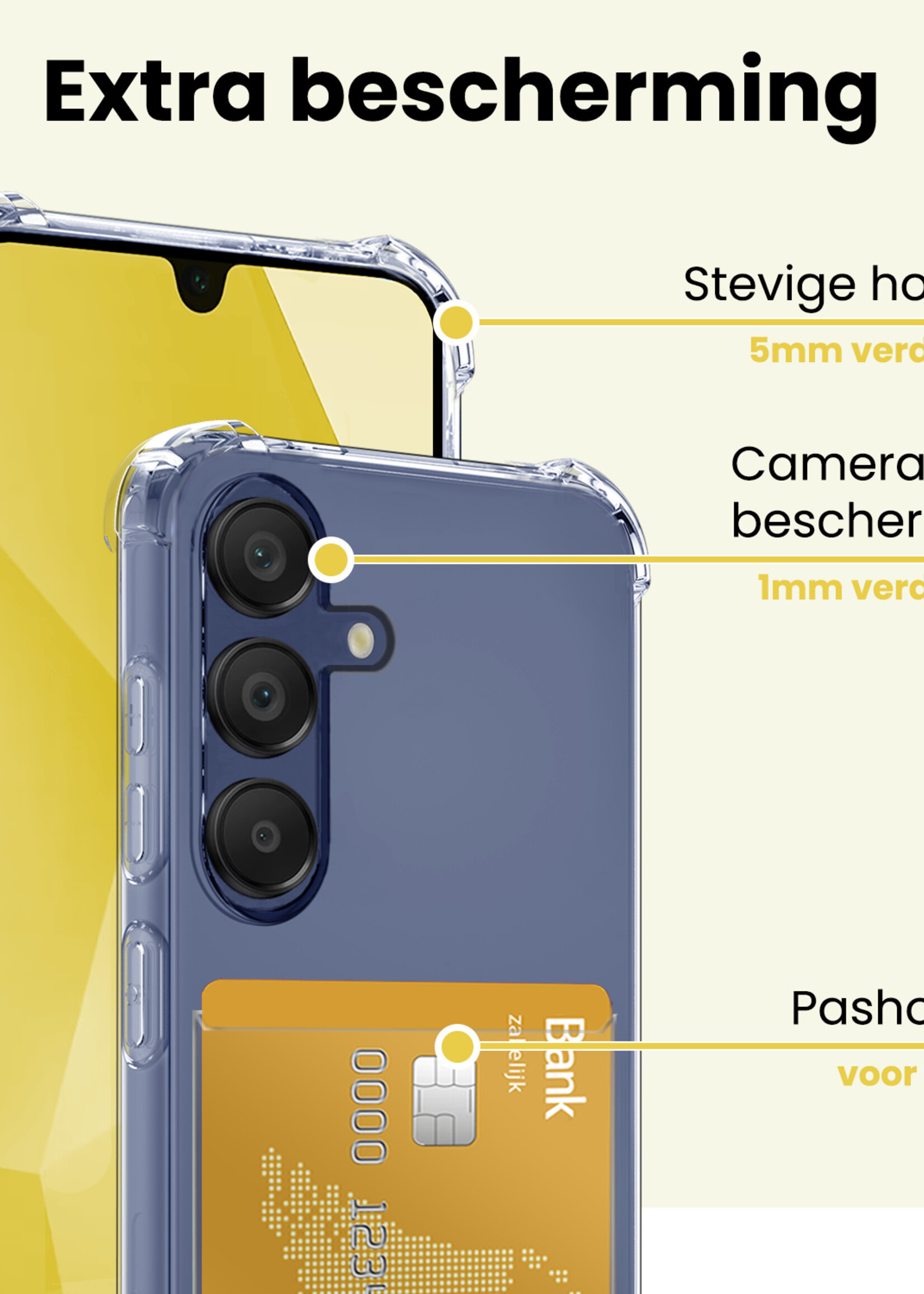 LUQ Hoesje Geschikt voor Samsung A16 Hoesje Case Pashouder Cover Siliconen - Hoes Geschikt voor Samsung Galaxy A16 Hoesje Met Kaarthouder - Transparant