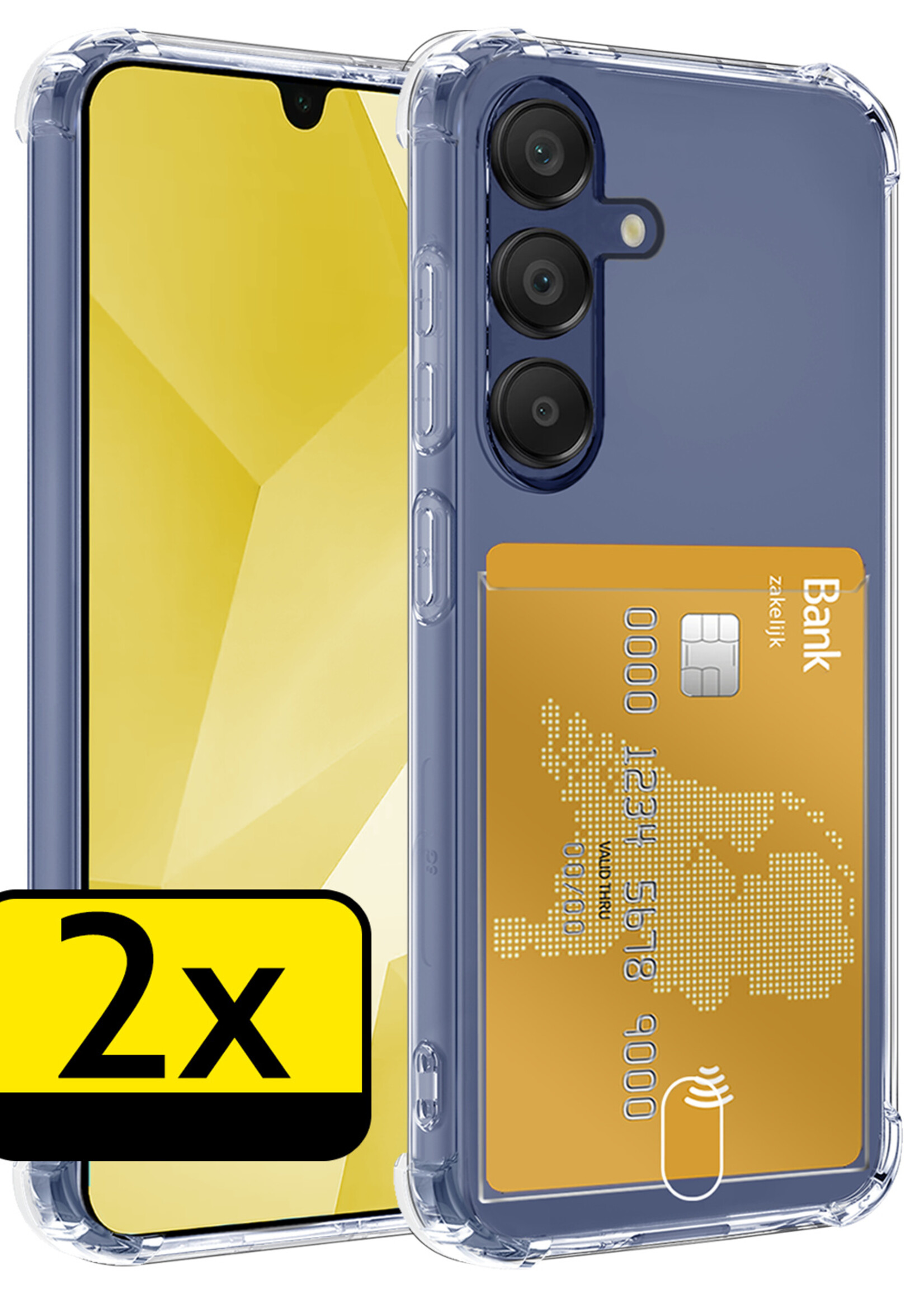 LUQ Hoesje Geschikt voor Samsung A16 Hoesje Case Pashouder Cover Siliconen - Hoes Geschikt voor Samsung Galaxy A16 Hoesje Met Kaarthouder - Transparant - 2 Stuks