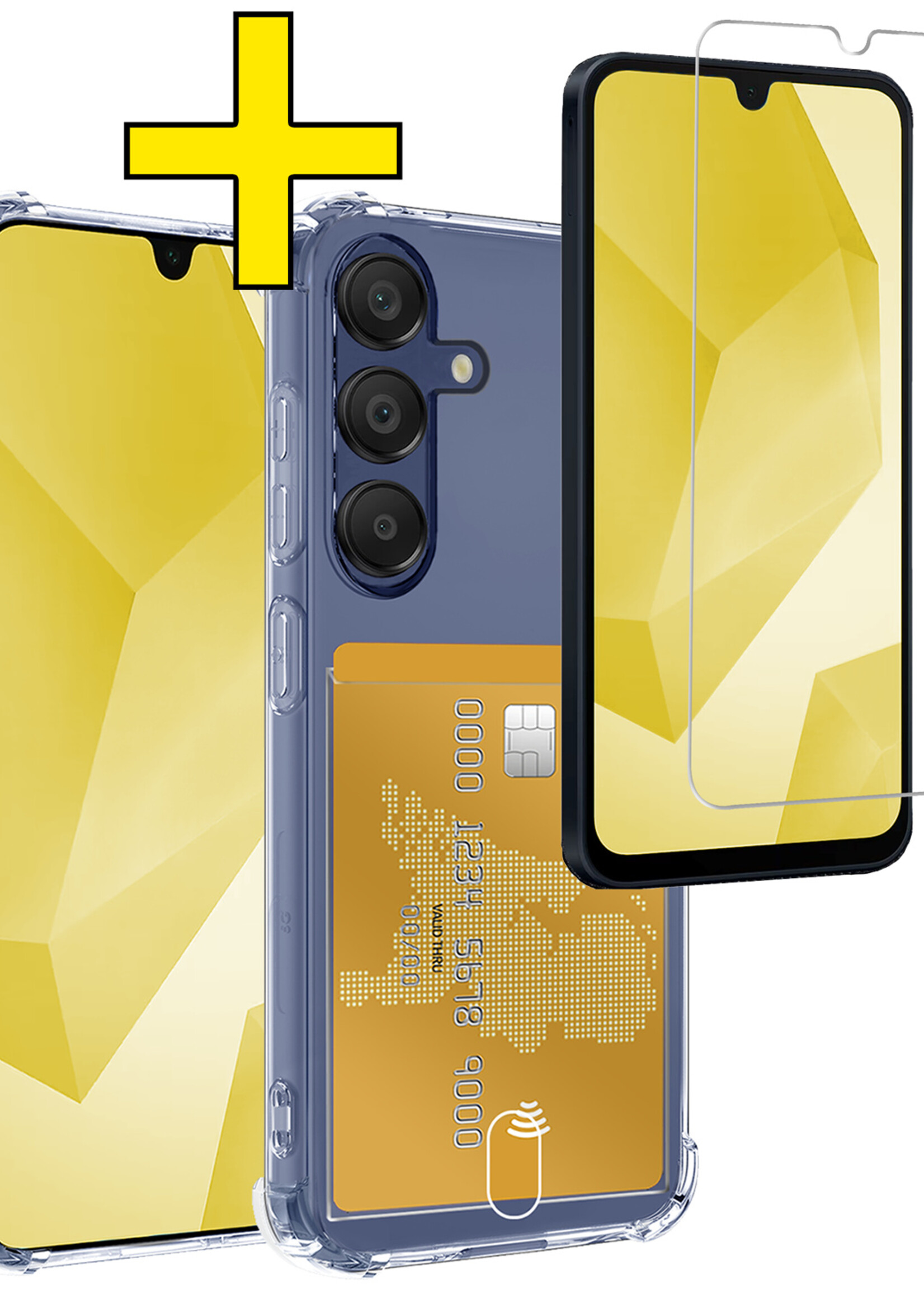 LUQ Hoesje Geschikt voor Samsung A16 Hoesje Case Pashouder Cover Siliconen Met Screenprotector - Hoes Geschikt voor Samsung Galaxy A16 Hoesje Met Kaarthouder - Transparant