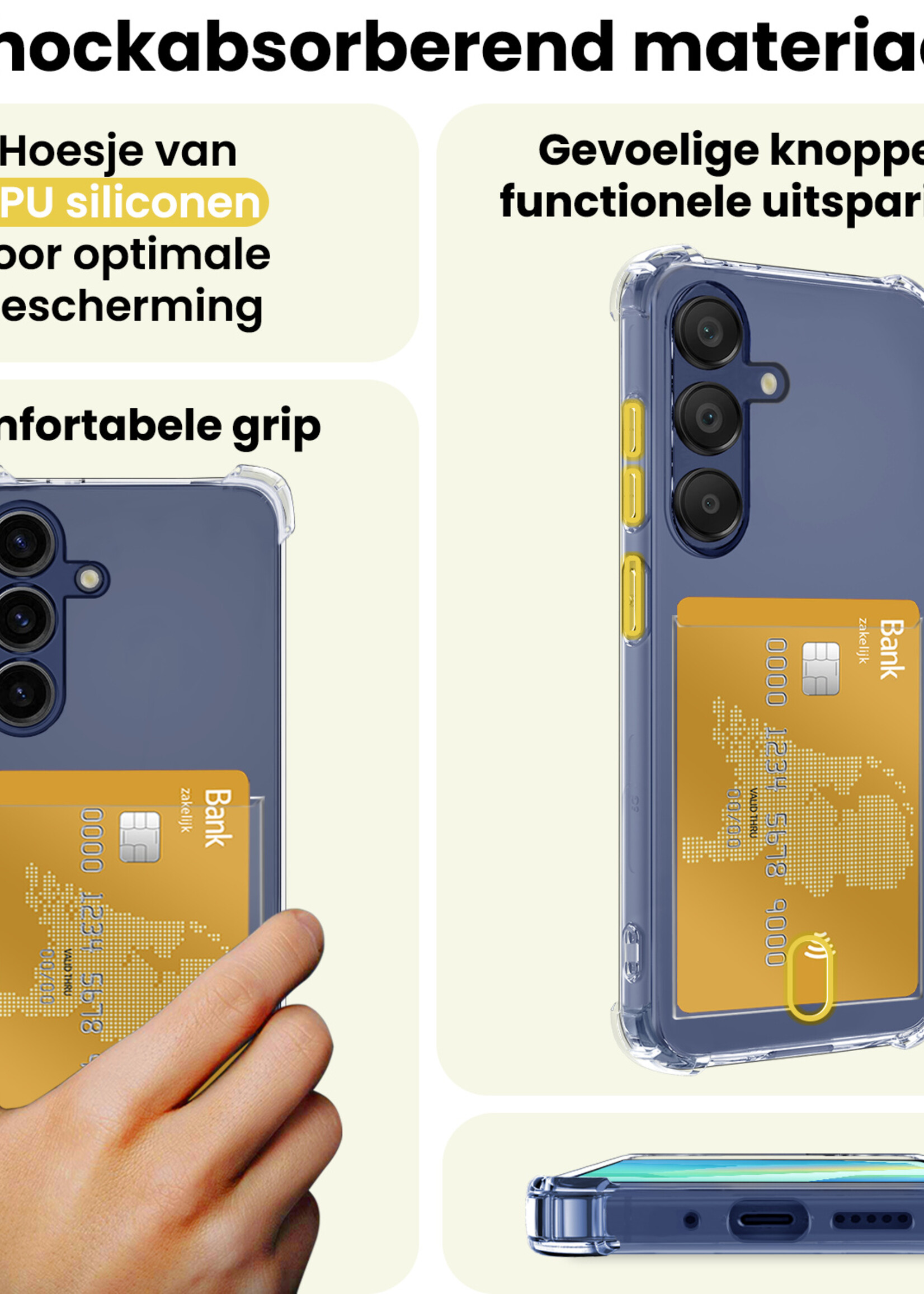 LUQ Hoesje Geschikt voor Samsung A16 Hoesje Case Pashouder Cover Siliconen Met Screenprotector - Hoes Geschikt voor Samsung Galaxy A16 Hoesje Met Kaarthouder - Transparant