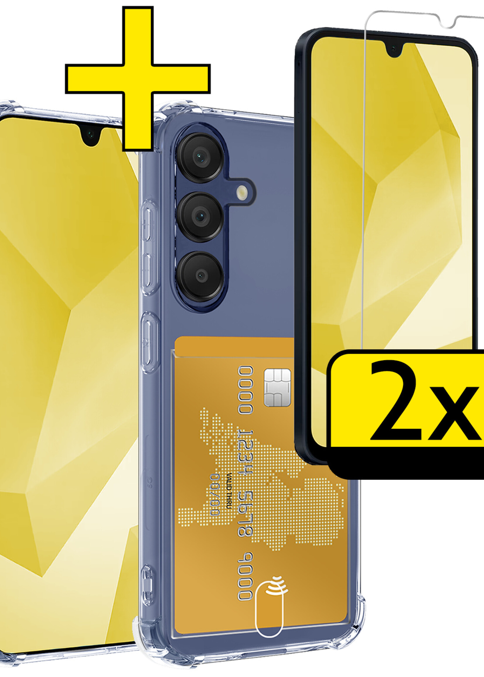 LUQ Hoesje Geschikt voor Samsung A16 Hoesje Case Pashouder Cover Siliconen Met 2x Screenprotector - Hoes Geschikt voor Samsung Galaxy A16 Hoesje Met Kaarthouder - Transparant