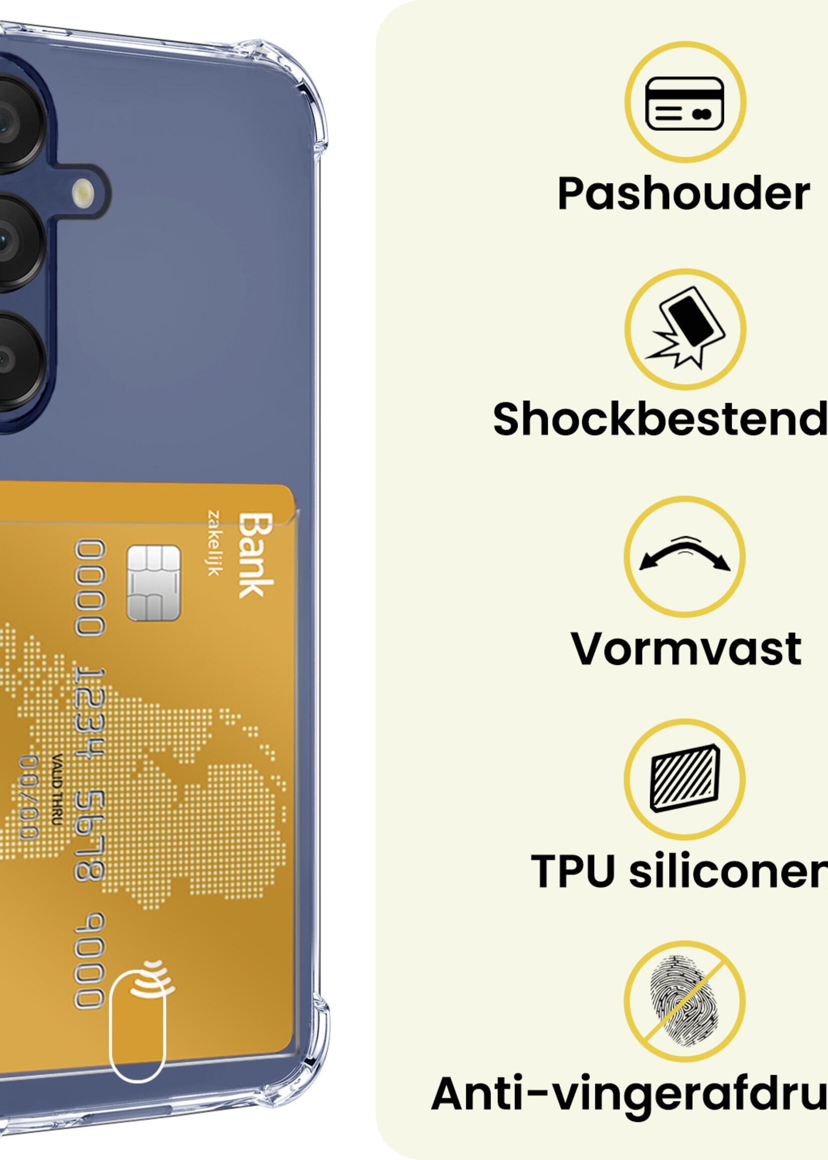 LUQ Hoesje Geschikt voor Samsung A16 Hoesje Case Pashouder Cover Siliconen Met 2x Screenprotector - Hoes Geschikt voor Samsung Galaxy A16 Hoesje Met Kaarthouder - Transparant