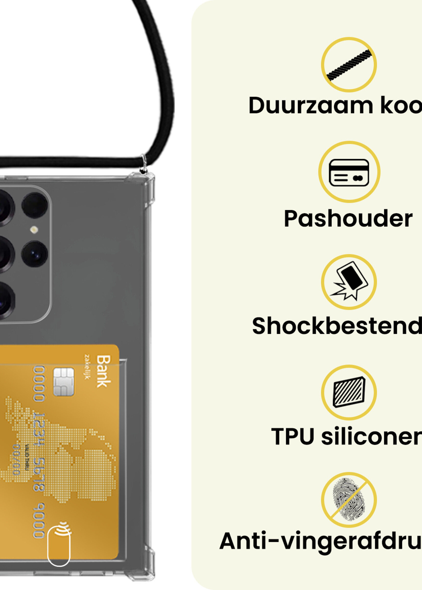 LUQ LUQ Samsung Galaxy S25 Ultra Hoesje Pashouder met Koord - 2 PACK