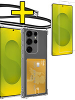 LUQ LUQ Samsung Galaxy S25 Ultra Hoesje Pashouder met Koord Met Screenprotector