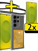 LUQ LUQ Samsung Galaxy S25 Ultra Hoesje Pashouder met Koord Met 2x Screenprotector