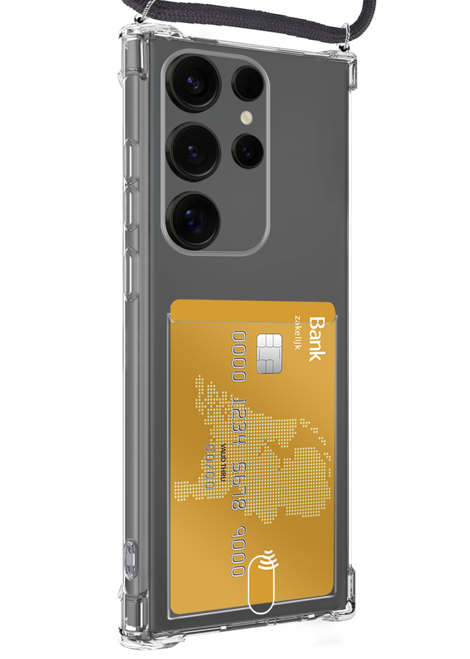 LUQ LUQ Samsung Galaxy S25 Ultra Hoesje Pashouder met Koord Met 2x Screenprotector