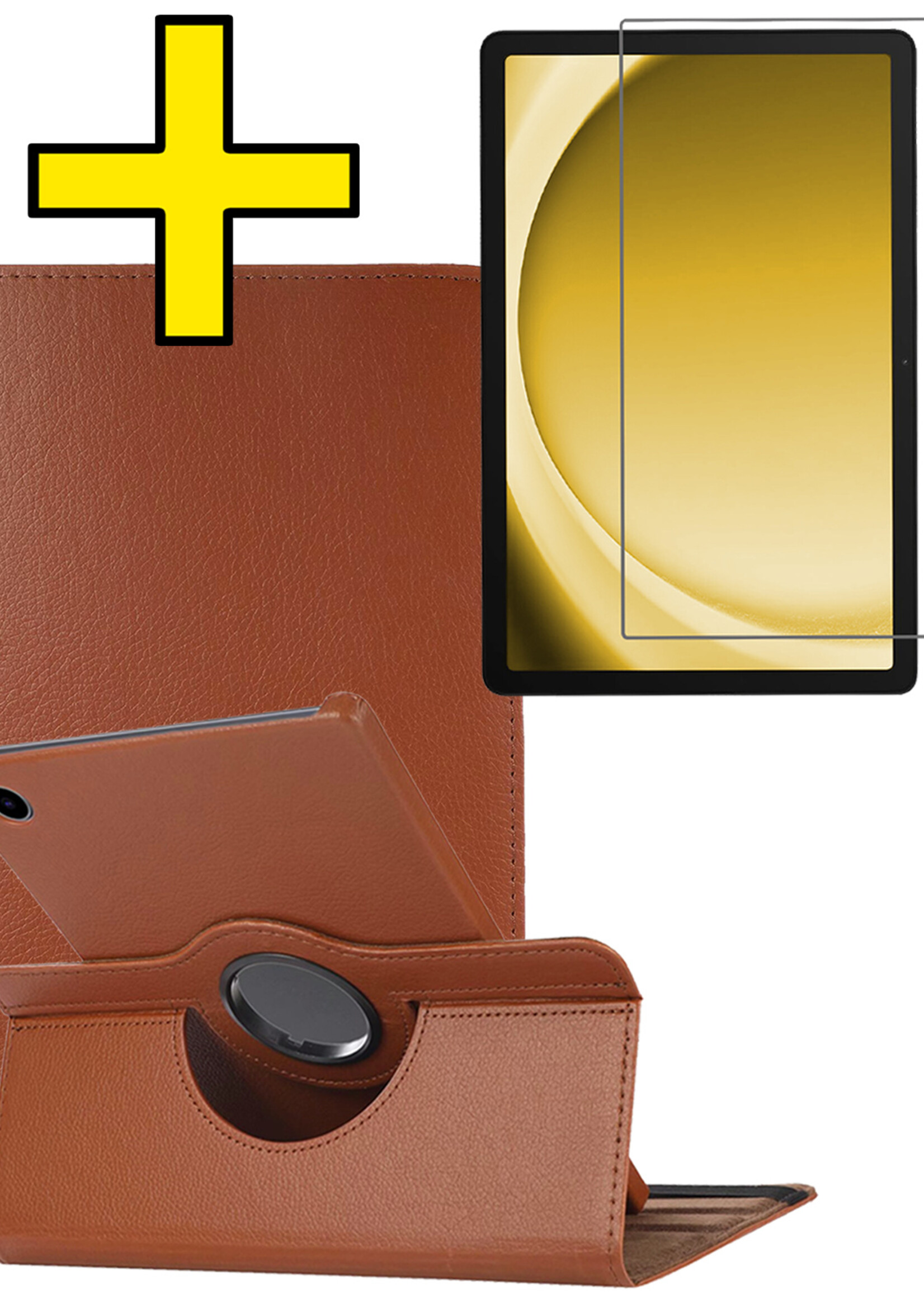 LUQ LUQ Samsung Galaxy Tab A9 Hoes Draaibaar Met Screenprotector - Bruin