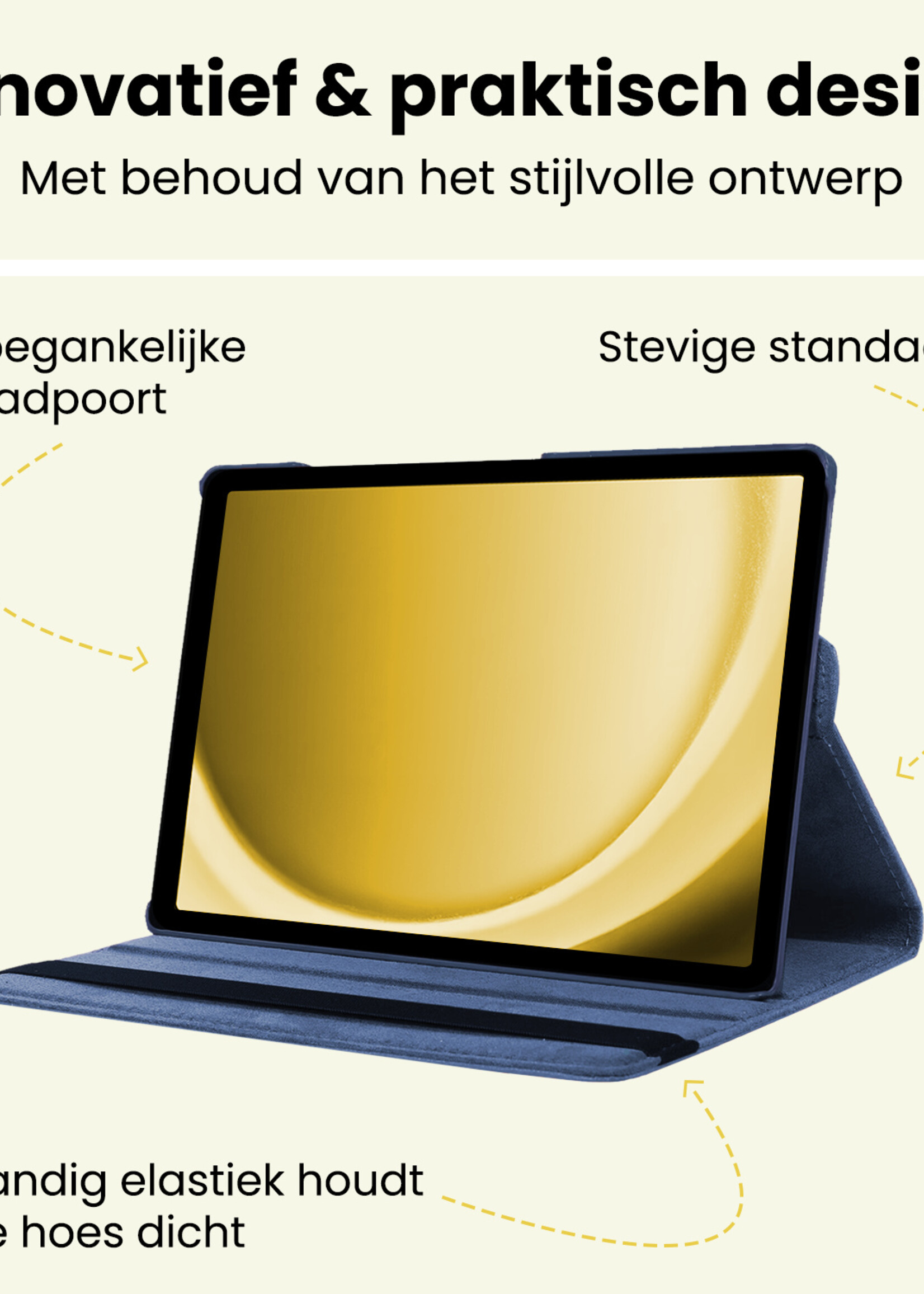 LUQ LUQ Samsung Galaxy Tab A9 Hoes Draaibaar Met Screenprotector - Donkerblauw