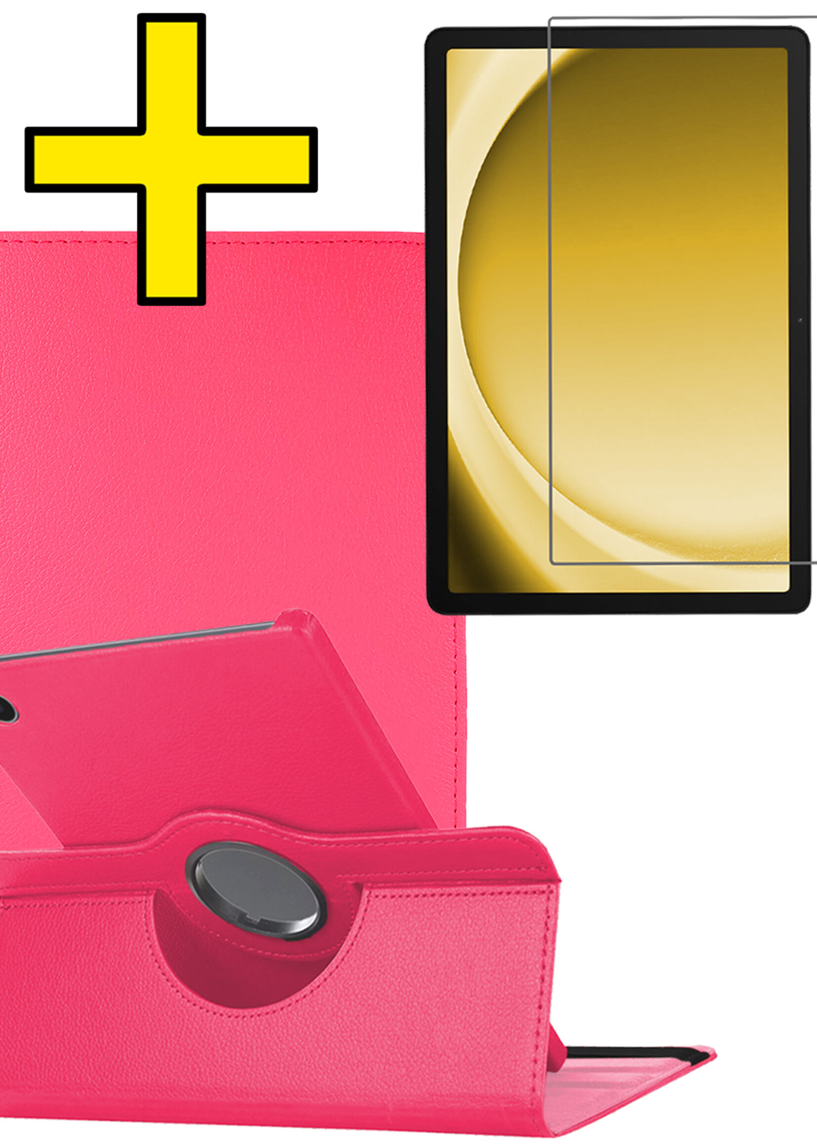 LUQ LUQ Samsung Galaxy Tab A9 Hoes Draaibaar Met Screenprotector - Donkerroze