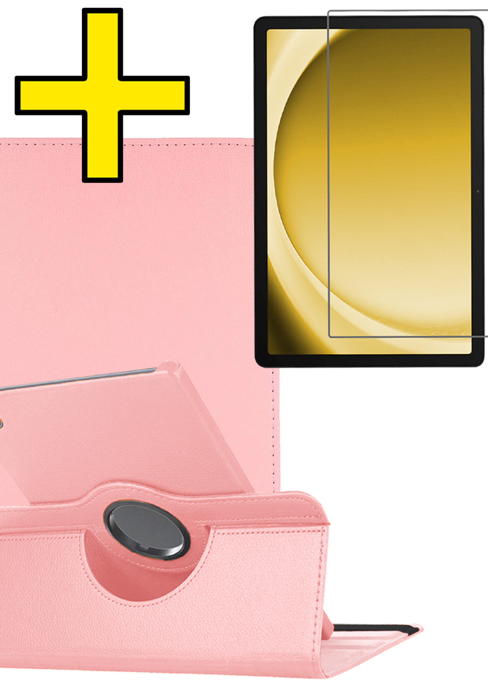 LUQ LUQ Samsung Galaxy Tab A9 Hoes Draaibaar Met Screenprotector - Lichtroze