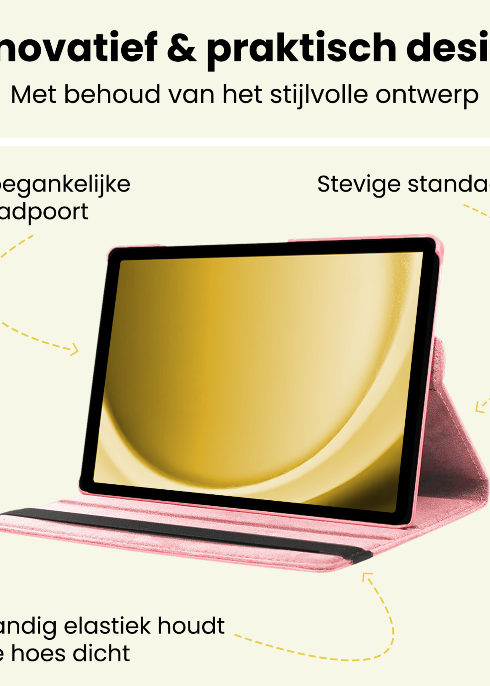 LUQ LUQ Samsung Galaxy Tab A9 Hoes Draaibaar Met Screenprotector - Lichtroze