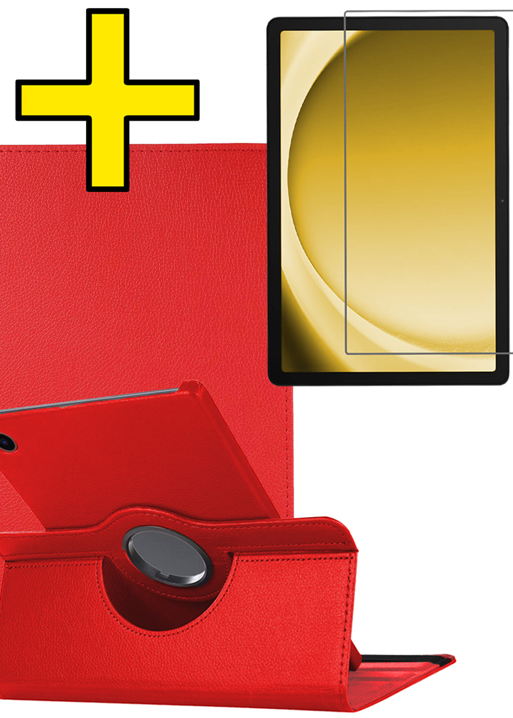 LUQ LUQ Samsung Galaxy Tab A9 Hoes Draaibaar Met Screenprotector - Rood
