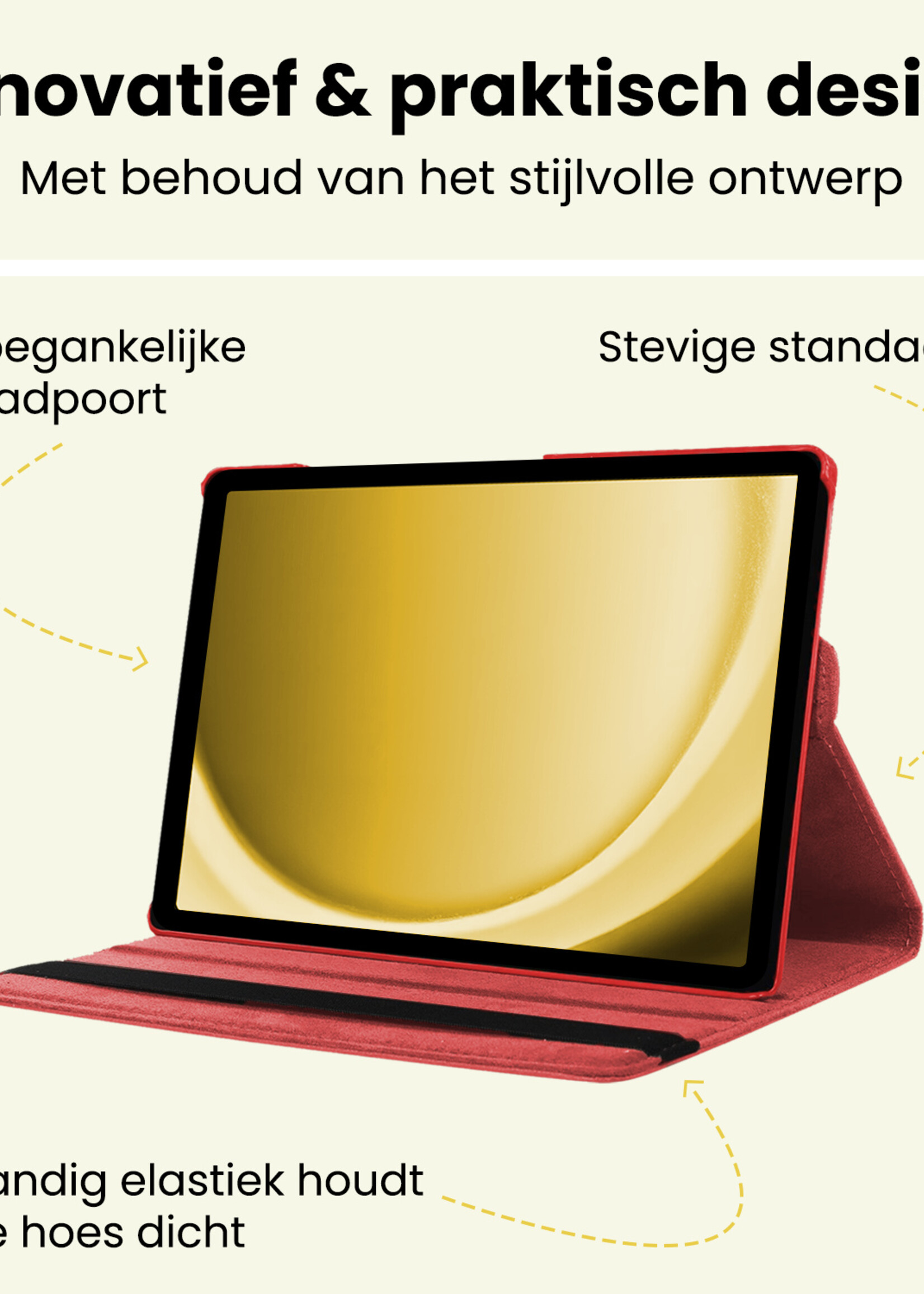 LUQ LUQ Samsung Galaxy Tab A9 Hoes Draaibaar Met Screenprotector - Rood