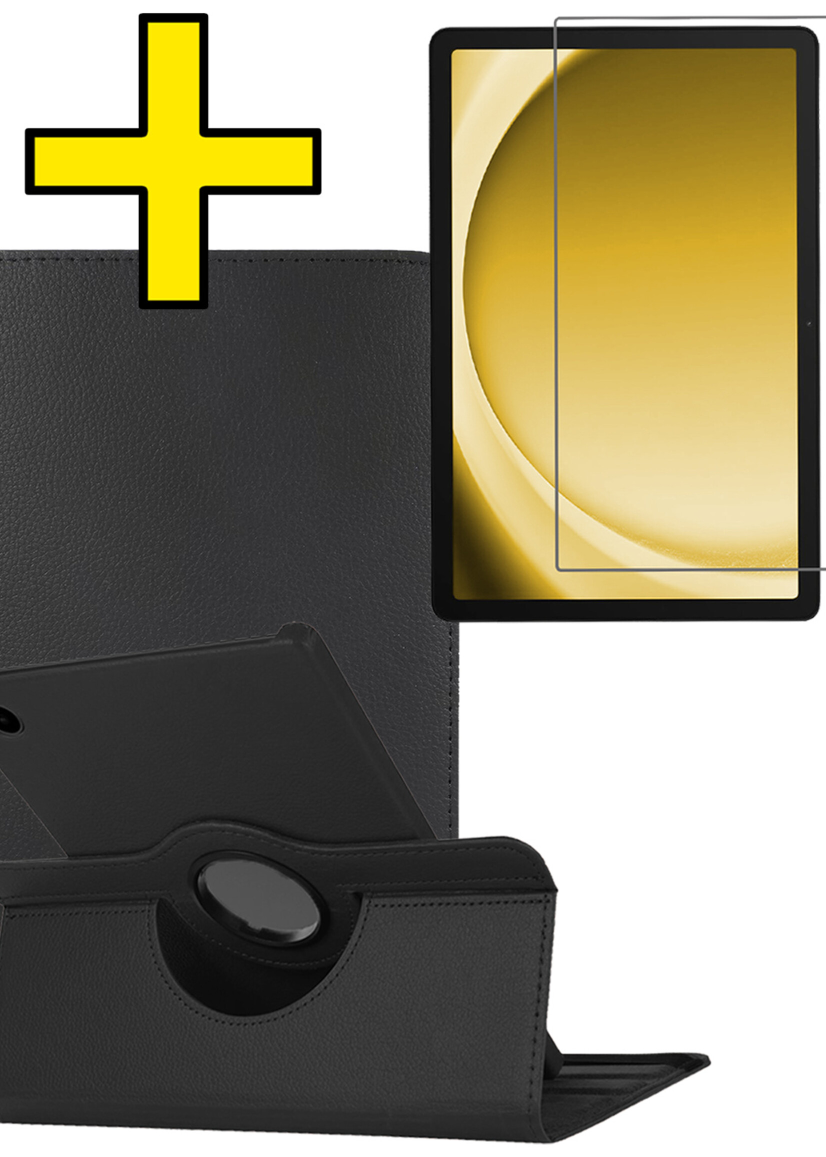 LUQ LUQ Samsung Galaxy Tab A9 Hoes Draaibaar Met Screenprotector - Zwart