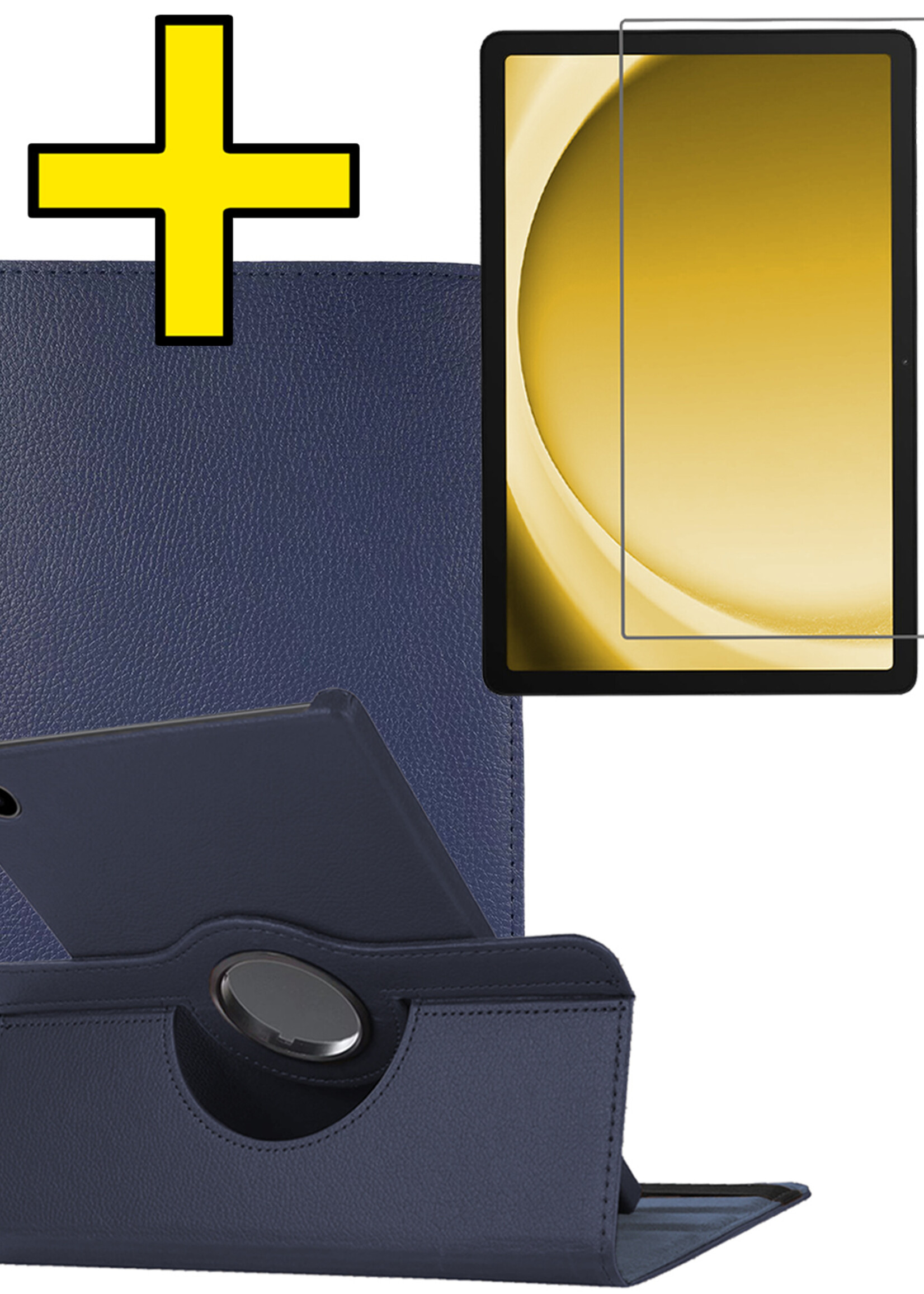 LUQ LUQ Samsung Galaxy Tab A9 Plus Hoes Draaibaar Met Screenprotector - Donkerblauw