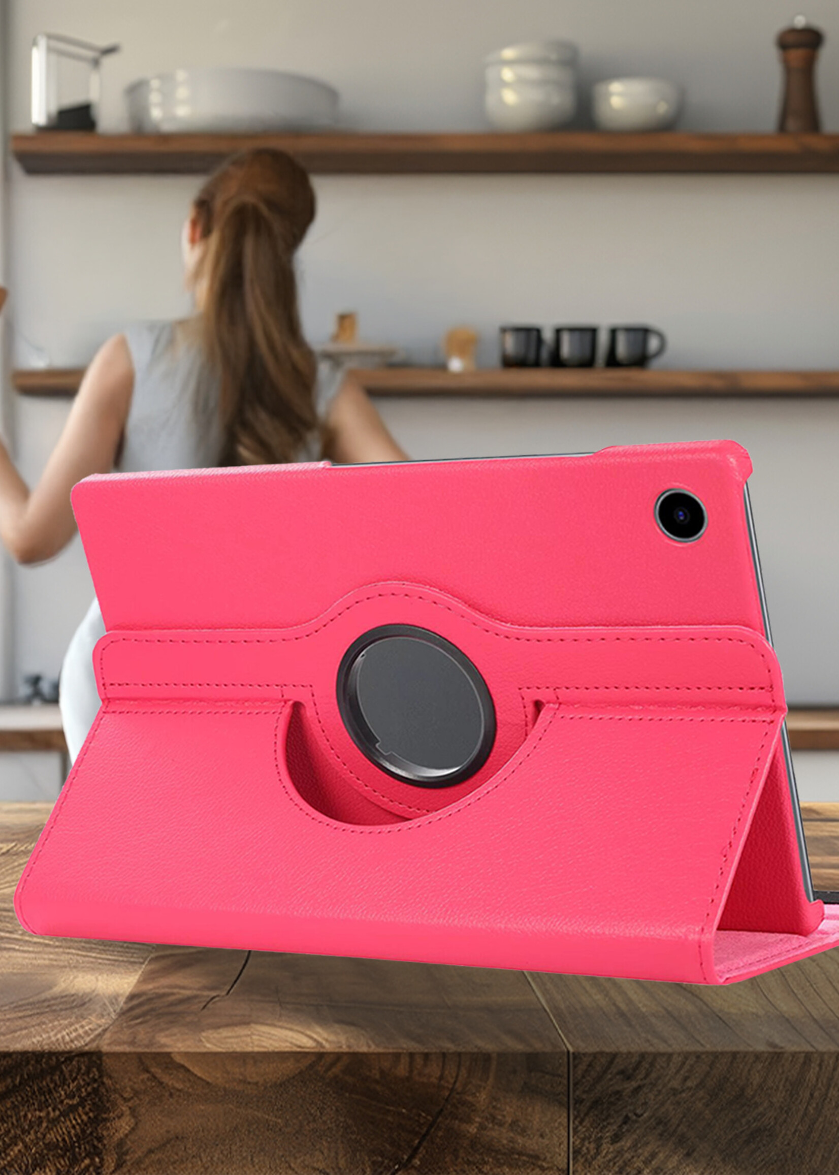 LUQ LUQ Samsung Galaxy Tab A9 Plus Hoes Draaibaar Met Screenprotector - Donkerroze