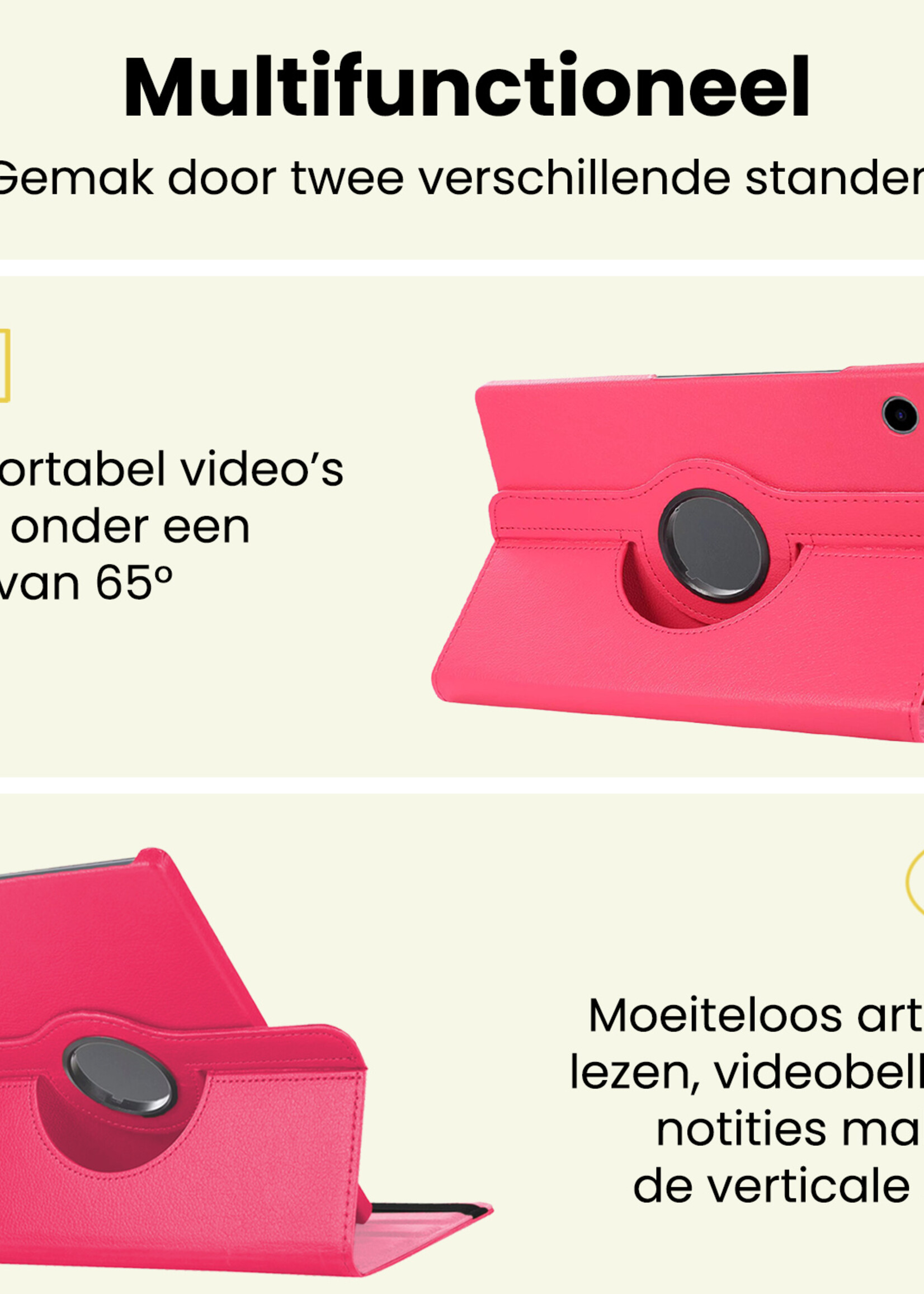 LUQ LUQ Samsung Galaxy Tab A9 Plus Hoes Draaibaar Met Screenprotector - Donkerroze