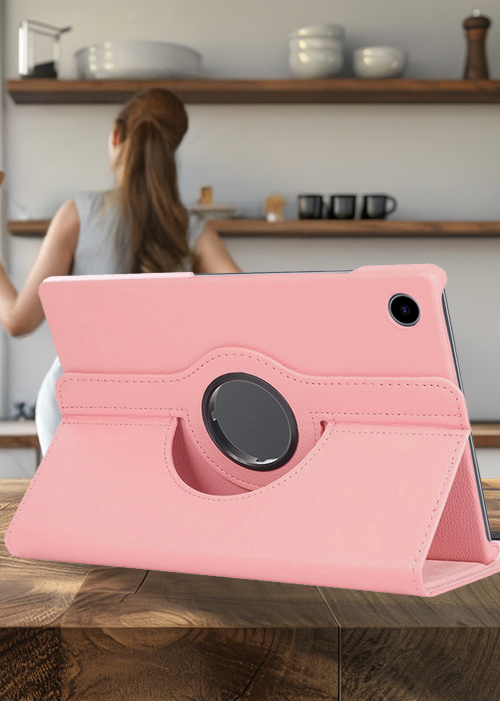 LUQ LUQ Samsung Galaxy Tab A9 Plus Hoes Draaibaar Met Screenprotector - Lichtroze