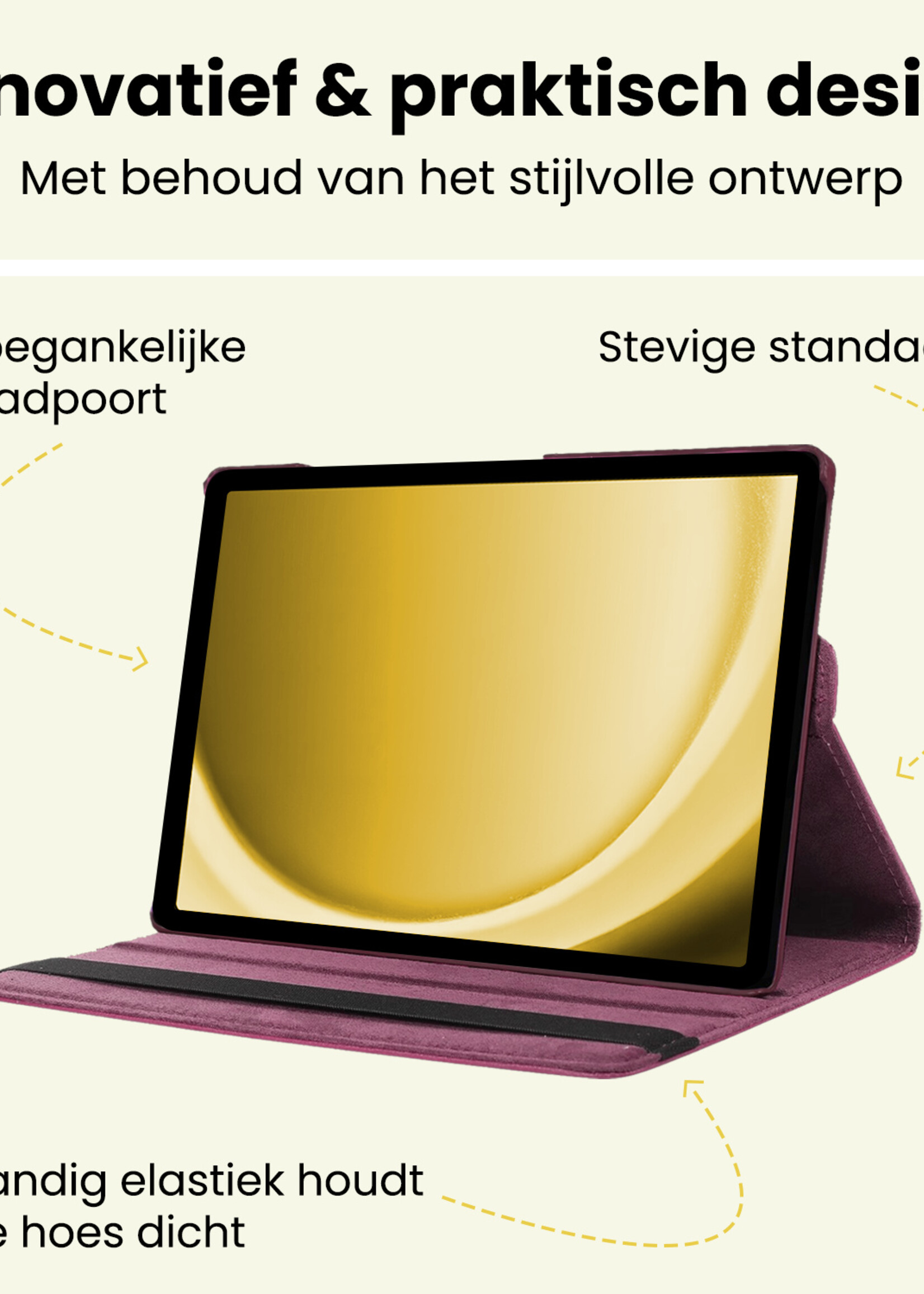 LUQ LUQ Samsung Galaxy Tab A9 Plus Hoes Draaibaar Met Screenprotector - Paars