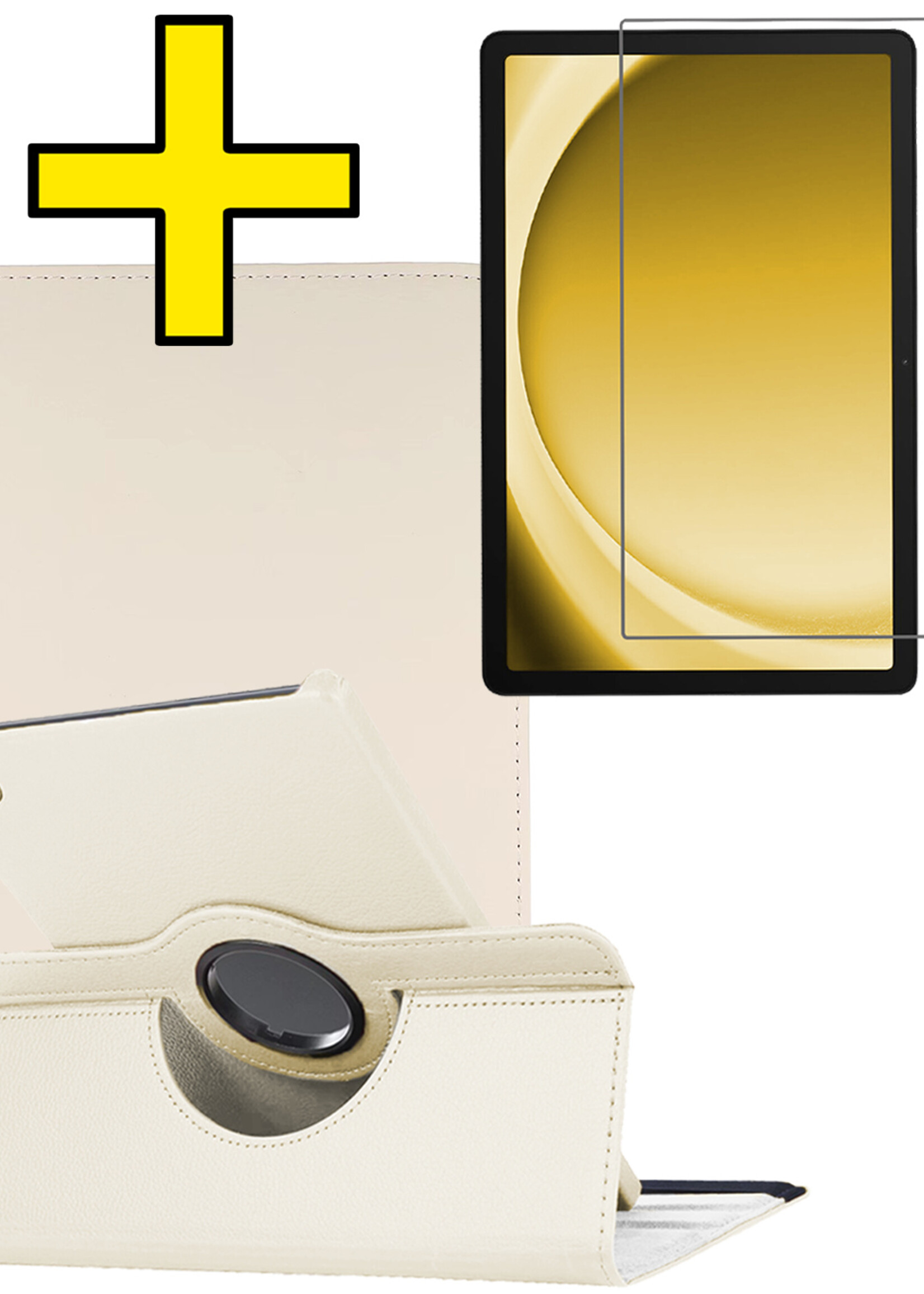 LUQ LUQ Samsung Galaxy Tab A9 Plus Hoes Draaibaar Met Screenprotector - Wit