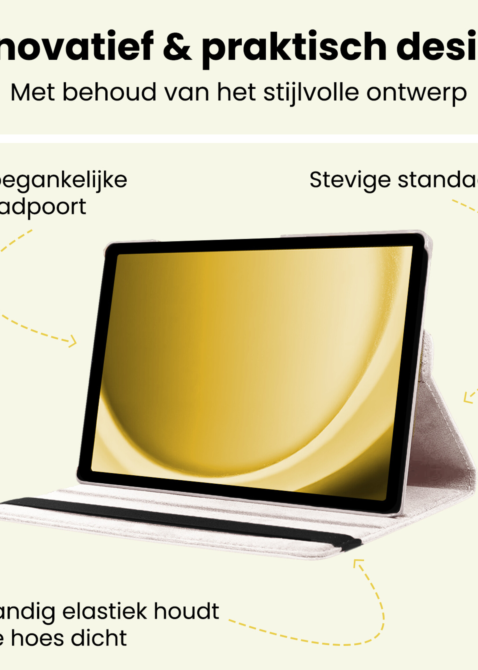 LUQ LUQ Samsung Galaxy Tab A9 Plus Hoes Draaibaar Met Screenprotector - Wit