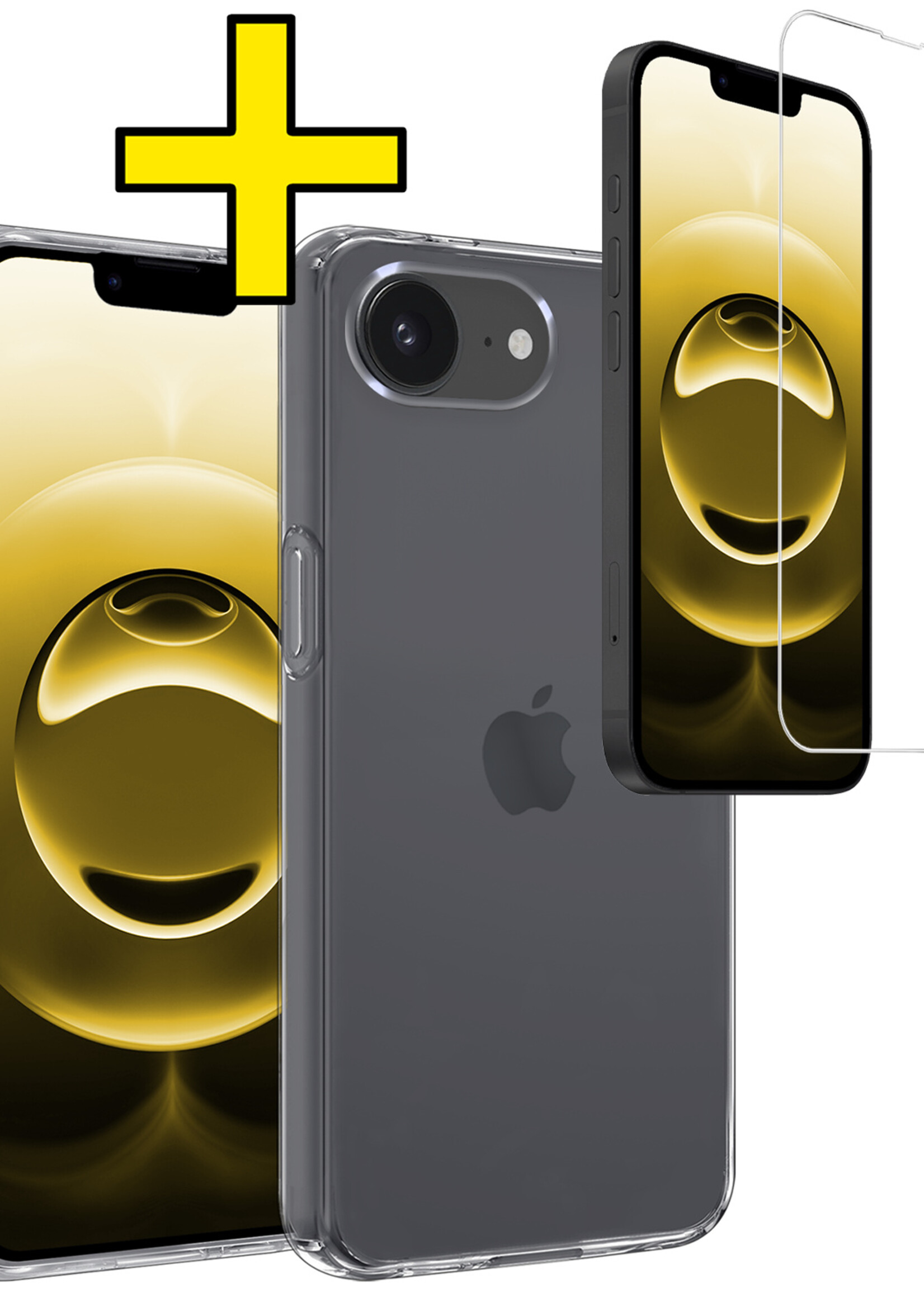 LUQ LUQ iPhone 16E Hoesje Siliconen Met Screenprotector Met Dichte Notch - Transparant