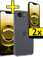 LUQ LUQ iPhone 16E Hoesje Siliconen Met 2x Screenprotector Met Dichte Notch - Transparant