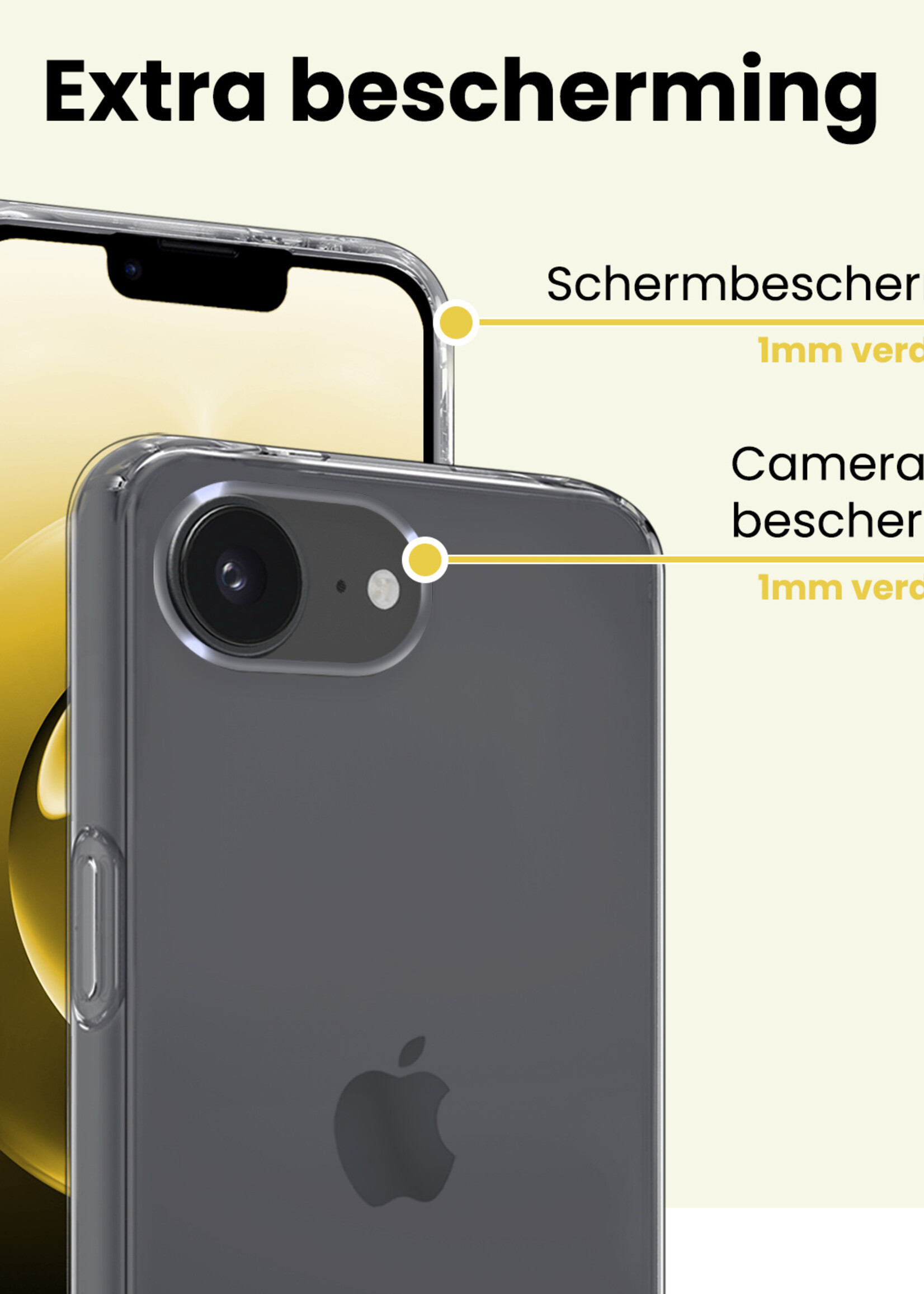 LUQ LUQ iPhone 16E Hoesje Siliconen Met 2x Screenprotector Met Dichte Notch - Transparant