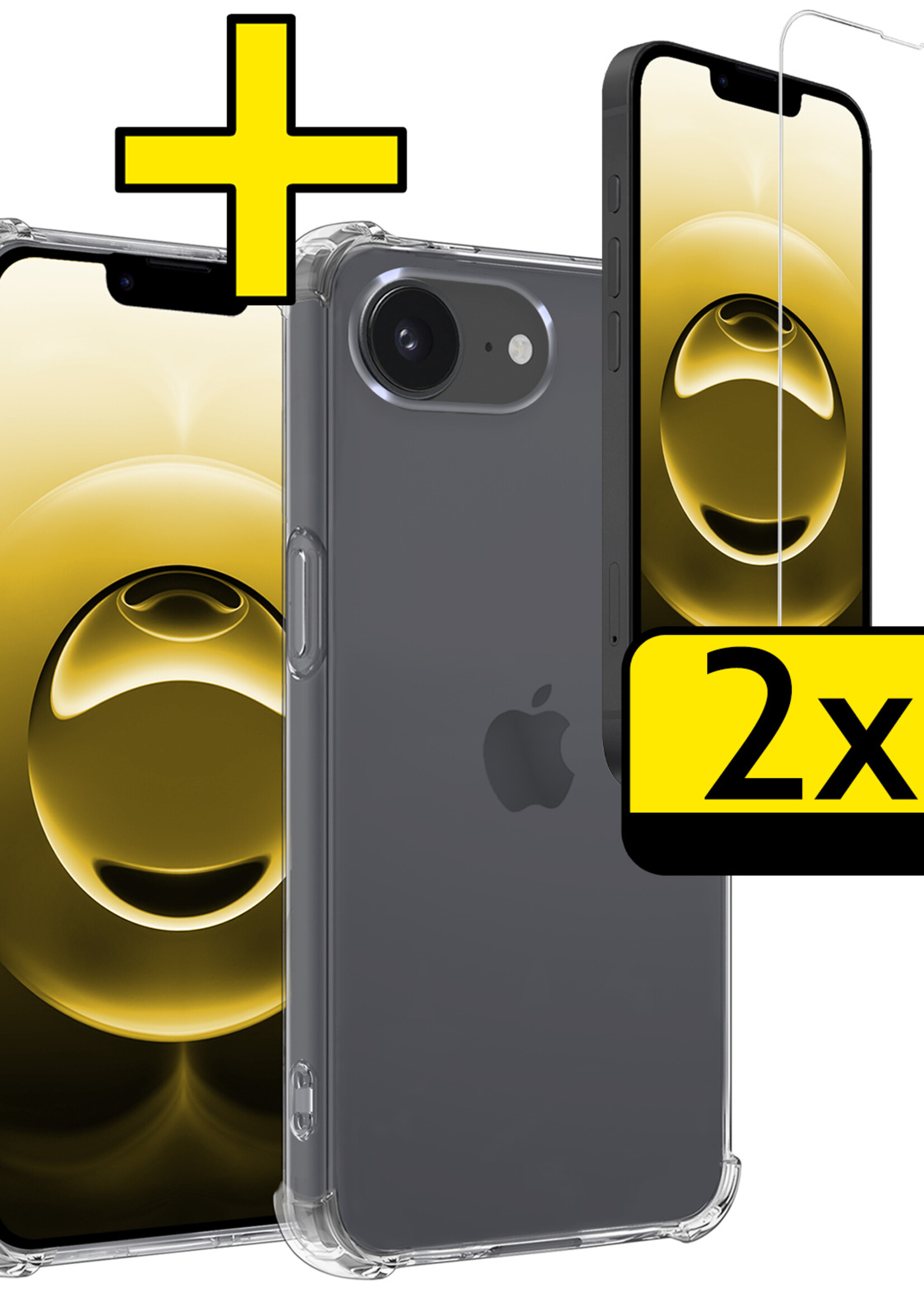 LUQ LUQ iPhone 16E Hoesje Shockproof Met 2x Screenprotector Met Dichte Notch