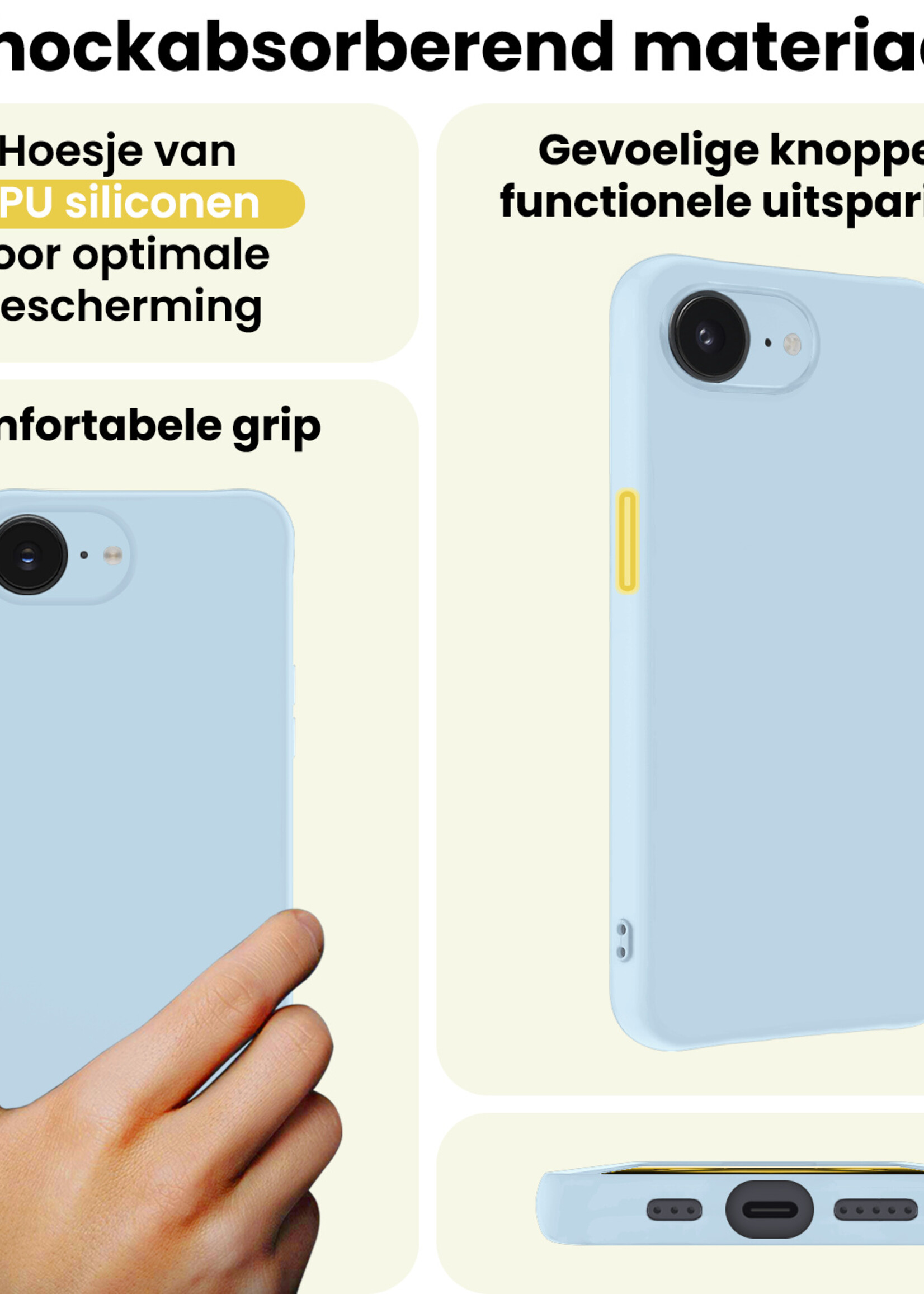 LUQ LUQ iPhone 16E Hoesje Siliconen - Lichtblauw - 2 PACK