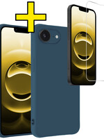 LUQ LUQ iPhone 16E Hoesje Siliconen Met Screenprotector Met Dichte Notch - Donkerblauw