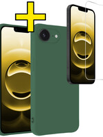 LUQ LUQ iPhone 16E Hoesje Siliconen Met Screenprotector Met Dichte Notch - Donkergroen