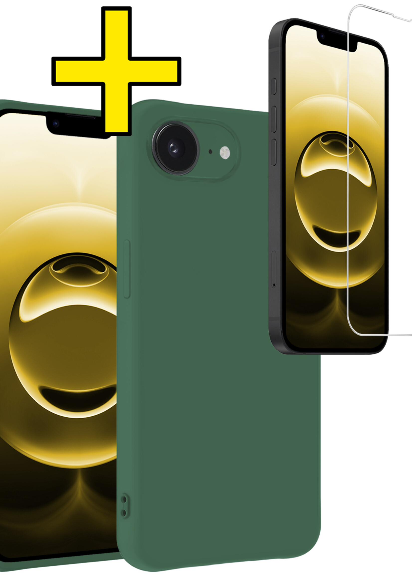 LUQ LUQ iPhone 16E Hoesje Siliconen Met Screenprotector Met Dichte Notch - Donkergroen