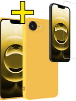 LUQ LUQ iPhone 16E Hoesje Siliconen Met Screenprotector Met Dichte Notch - Geel