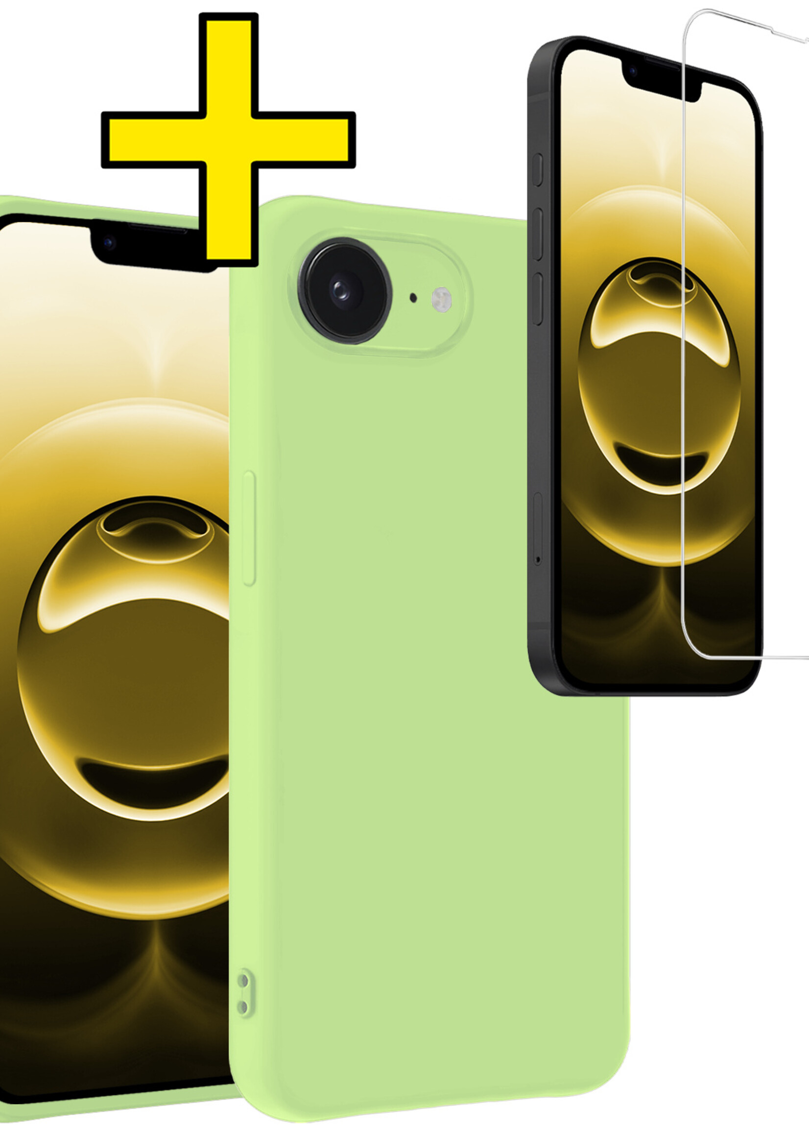 LUQ LUQ iPhone 16E Hoesje Siliconen Met Screenprotector Met Dichte Notch - Groen