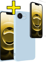 LUQ LUQ iPhone 16E Hoesje Siliconen Met Screenprotector Met Dichte Notch - Lichtblauw