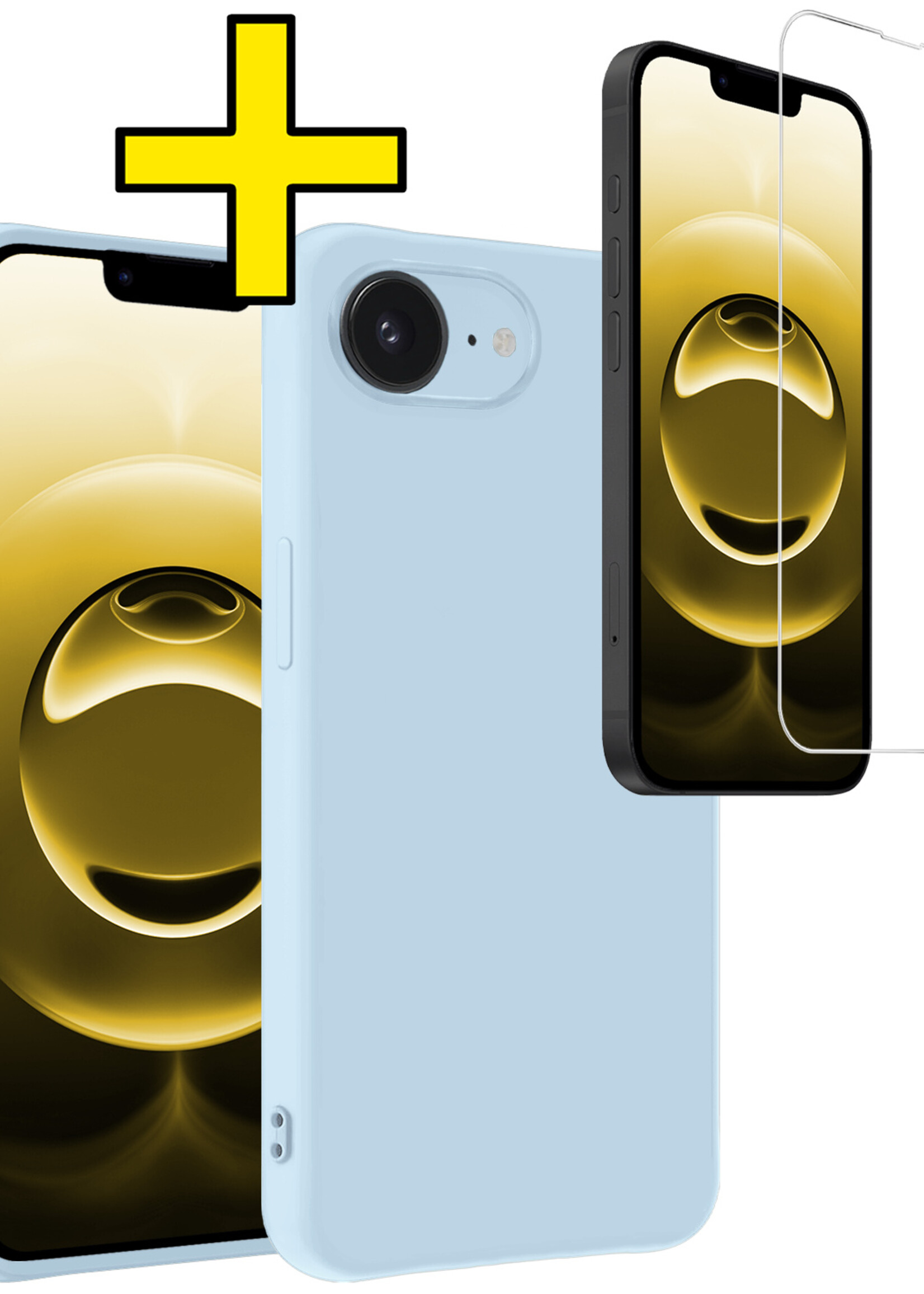 LUQ LUQ iPhone 16E Hoesje Siliconen Met Screenprotector Met Dichte Notch - Lichtblauw