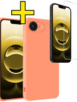LUQ LUQ iPhone 16E Hoesje Siliconen Met Screenprotector Met Dichte Notch - Perzik