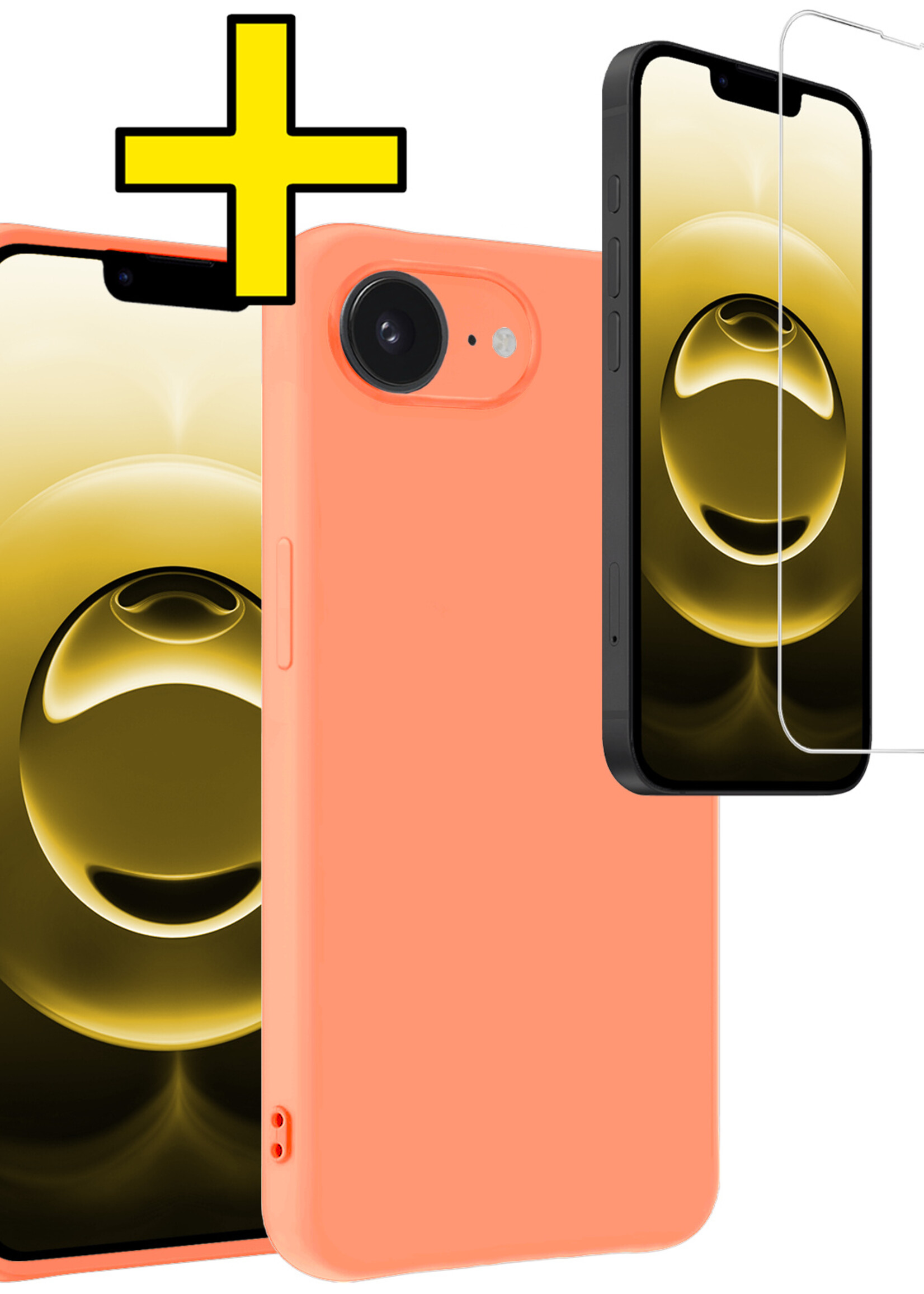 LUQ LUQ iPhone 16E Hoesje Siliconen Met Screenprotector Met Dichte Notch - Perzik