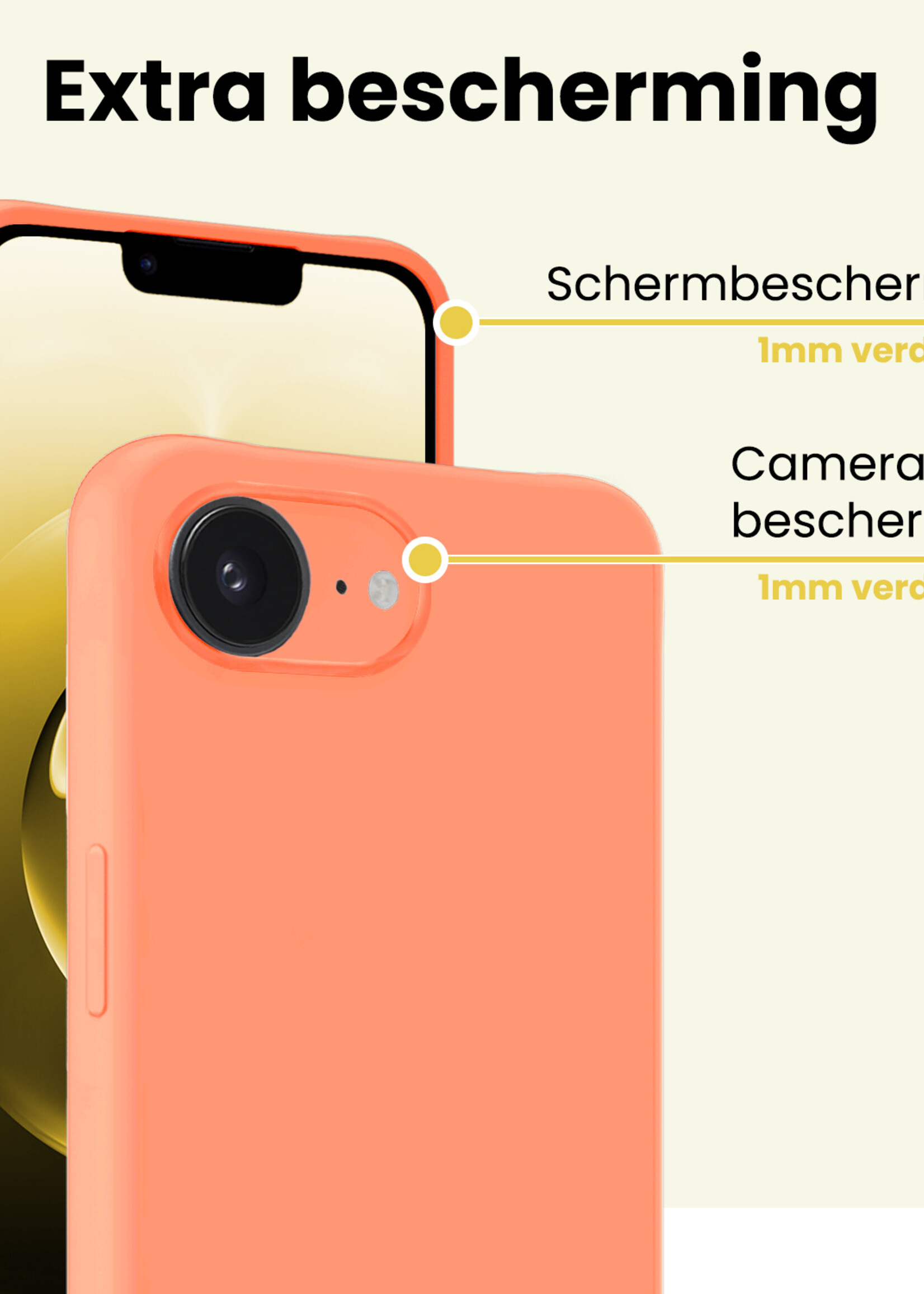 LUQ LUQ iPhone 16E Hoesje Siliconen Met Screenprotector Met Dichte Notch - Perzik