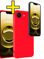 LUQ LUQ iPhone 16E Hoesje Siliconen Met Screenprotector Met Dichte Notch - Rood