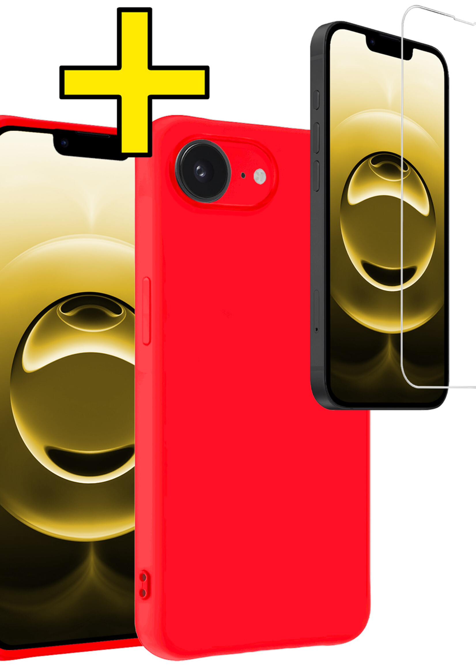 LUQ LUQ iPhone 16E Hoesje Siliconen Met Screenprotector Met Dichte Notch - Rood