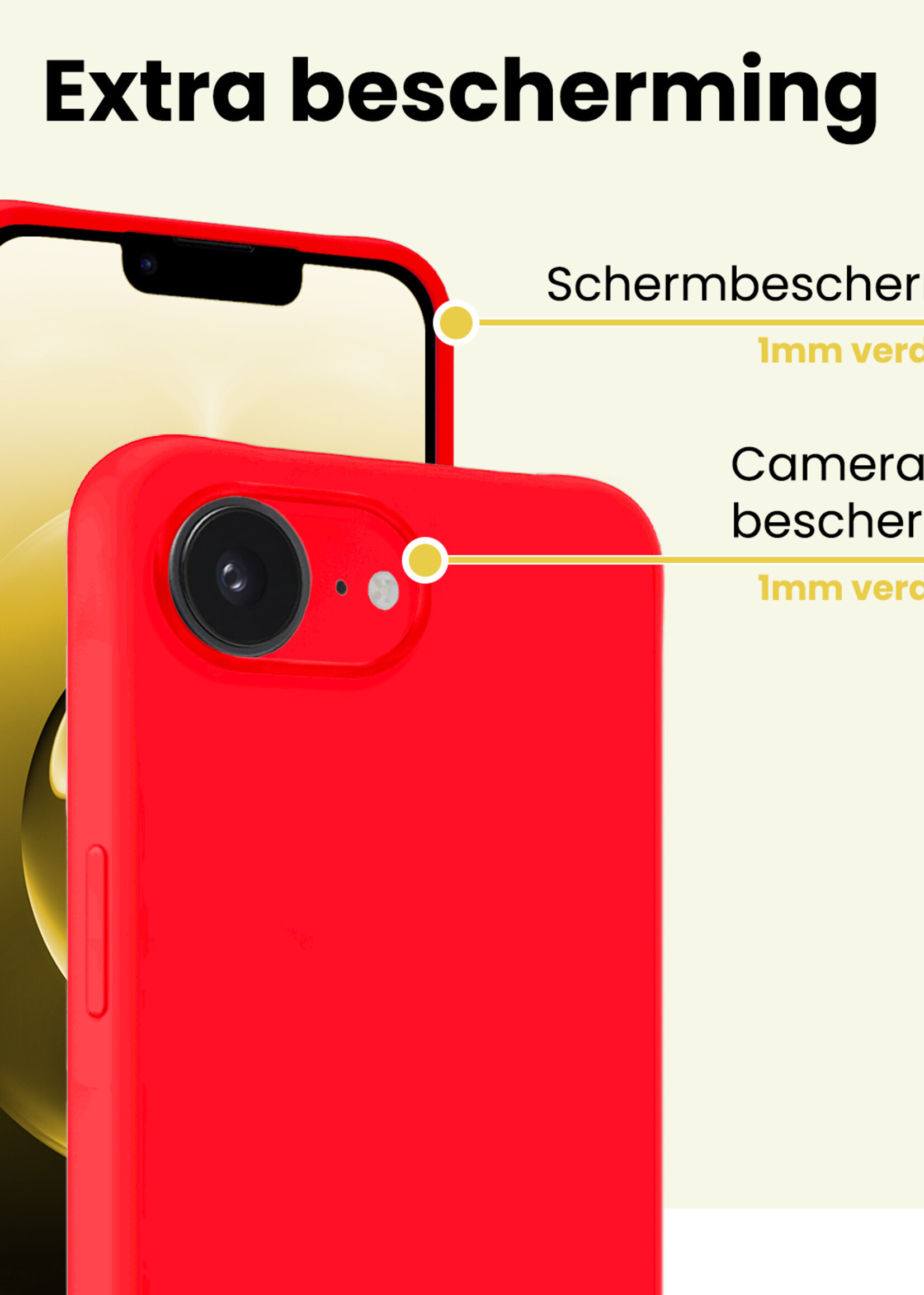 LUQ LUQ iPhone 16E Hoesje Siliconen Met Screenprotector Met Dichte Notch - Rood