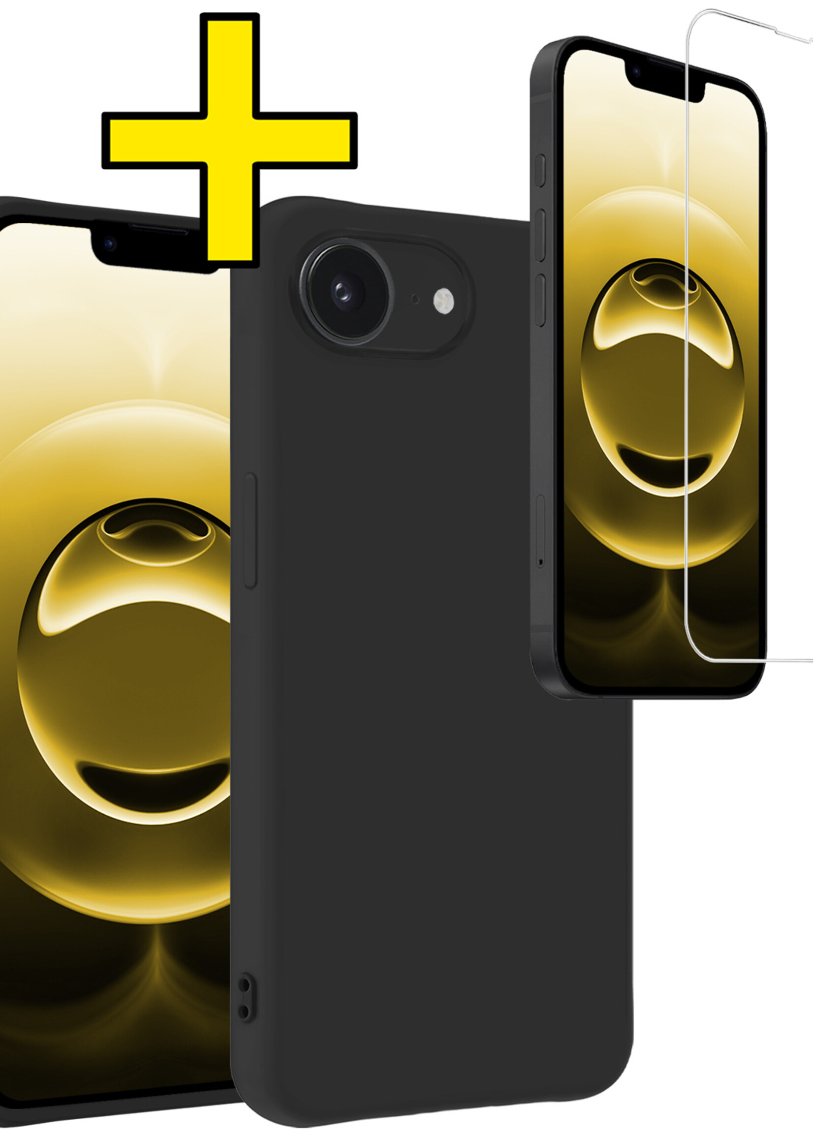 LUQ LUQ iPhone 16E Hoesje Siliconen Met Screenprotector Met Dichte Notch - Zwart