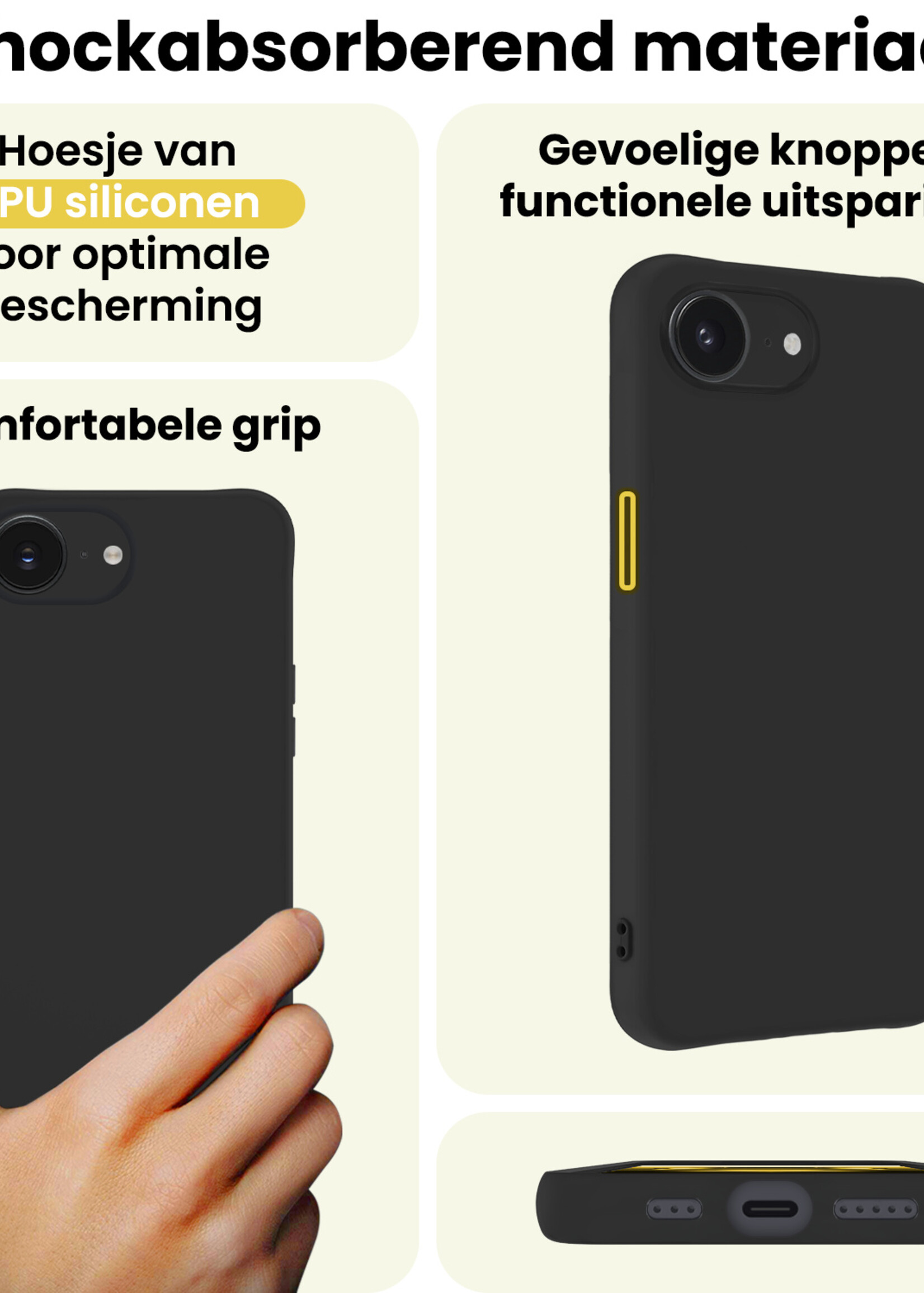 LUQ LUQ iPhone 16E Hoesje Siliconen Met Screenprotector Met Dichte Notch - Zwart